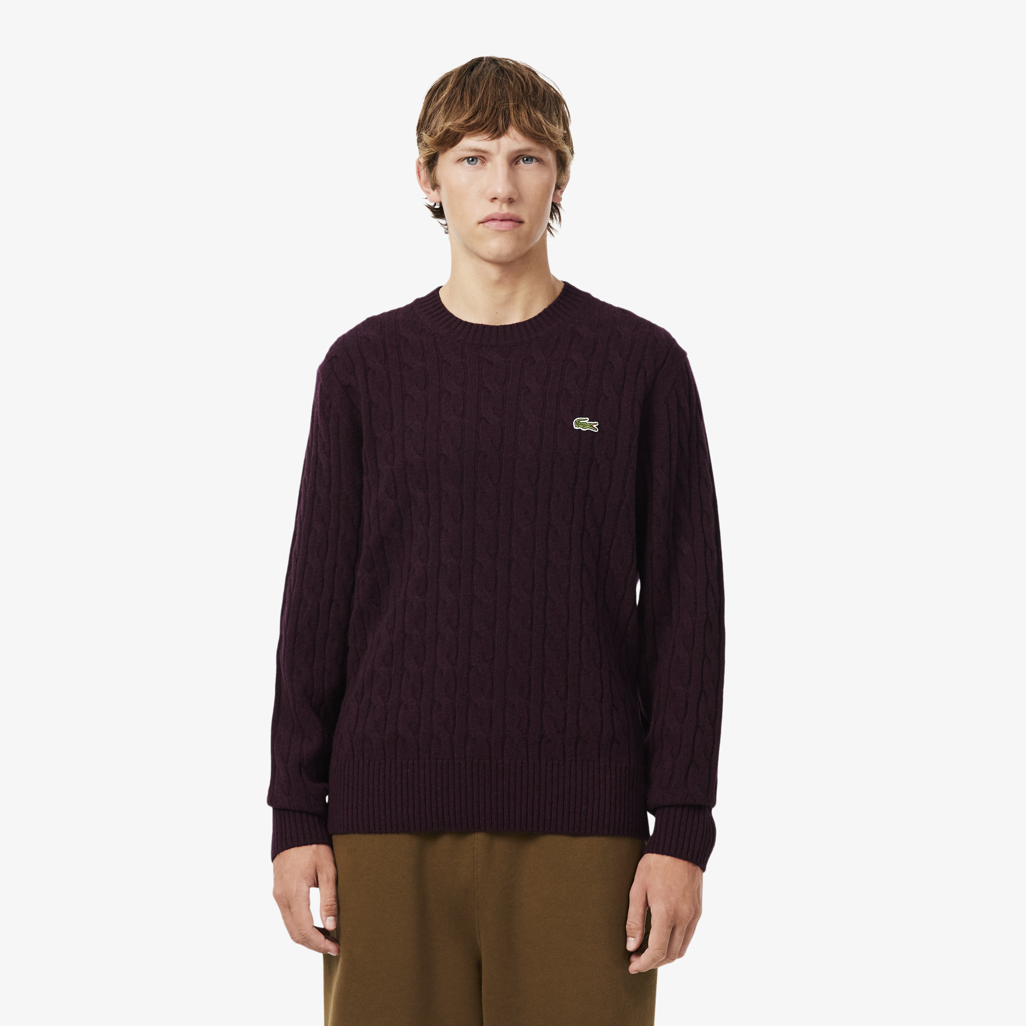 Pull torsadé en laine col rond, LACOSTE