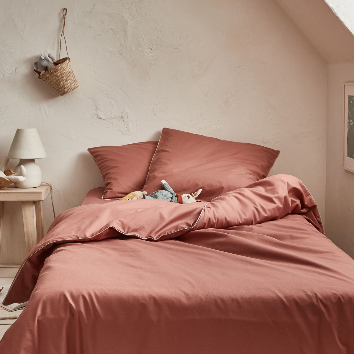 Parure de lit brodée en percale de coton BIO Terracotta 240x220 cm Dragées  délices