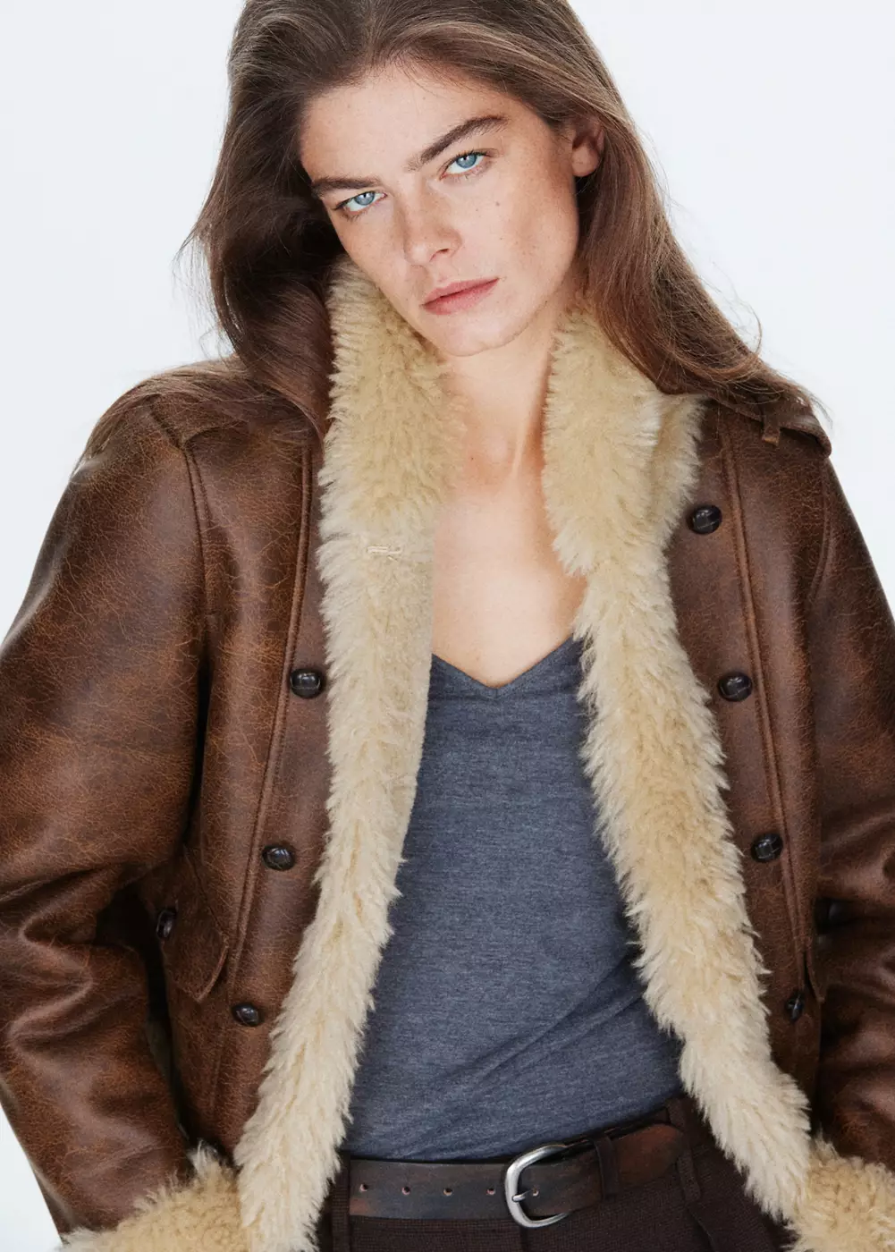 Veste en cuir synthétique avec finitions effet mouton, MANGO