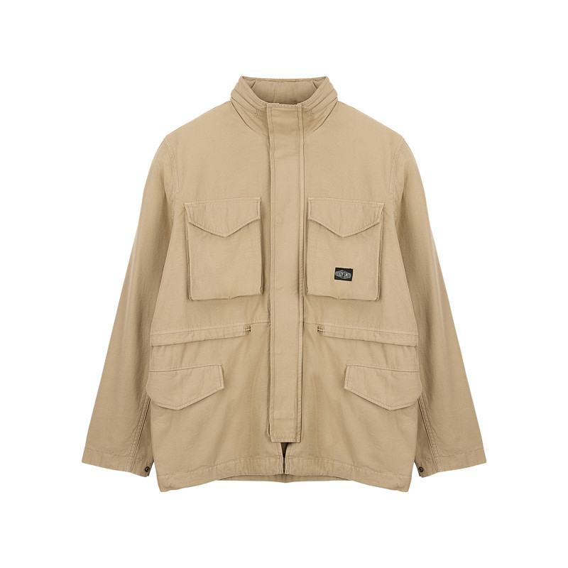 Blouson en coton beige uni à coupe ample avec un col montant, TEDDY SMITH