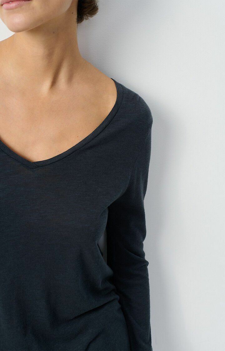 Emmalise Women's Long Sleeve V-Neck Tees 4-Pack – Basic Stretch Shirts, Black, Navy, Charcoal, Gray - View #7