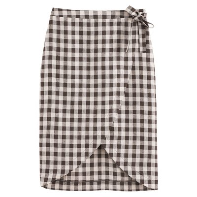 Gingham Linen Wrapover Skirt LA REDOUTE COLLECTIONS