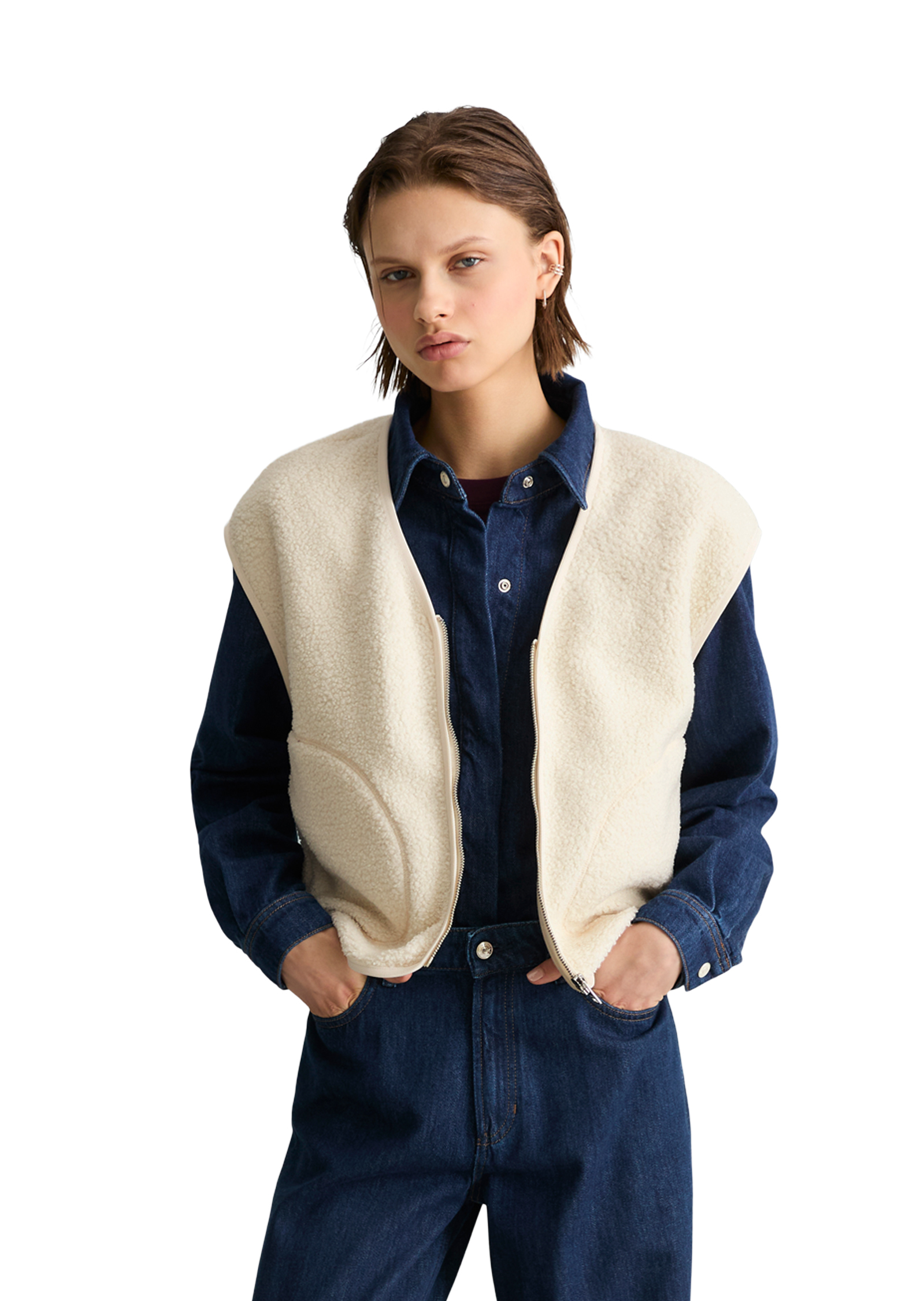 Gilet en peluche décontracté en polyester recyclé, MARC O’POLO DENIM