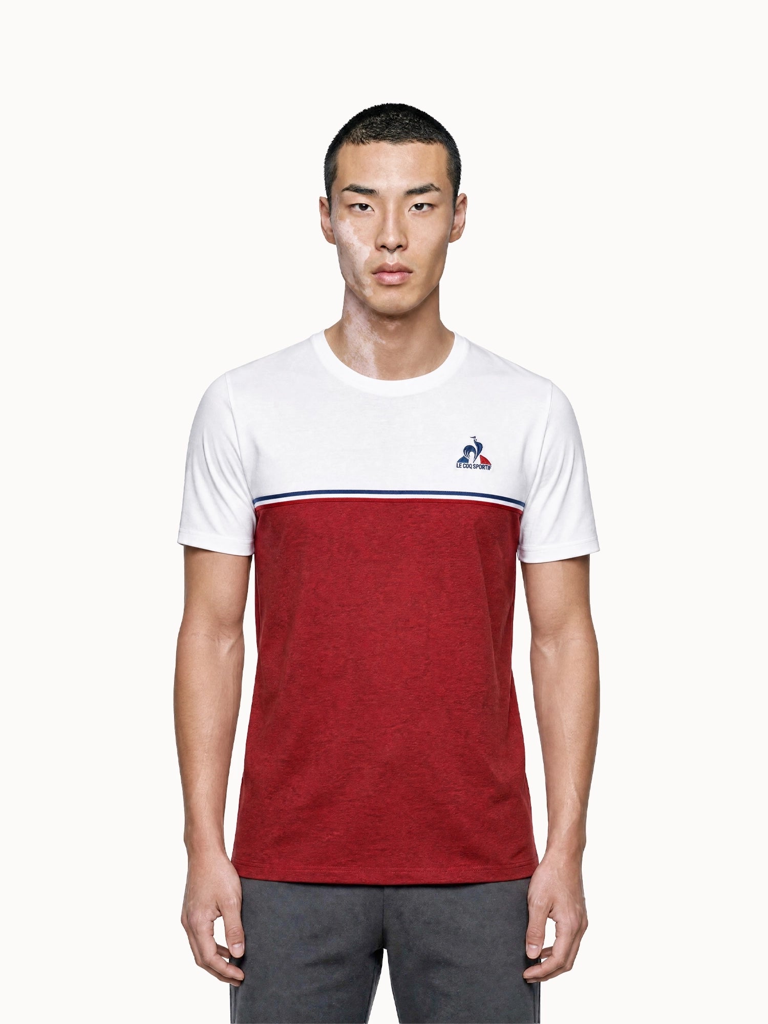 T-shirt en jersey de coton avec bande tricolore Tricolores, LE COQ SPORTIF