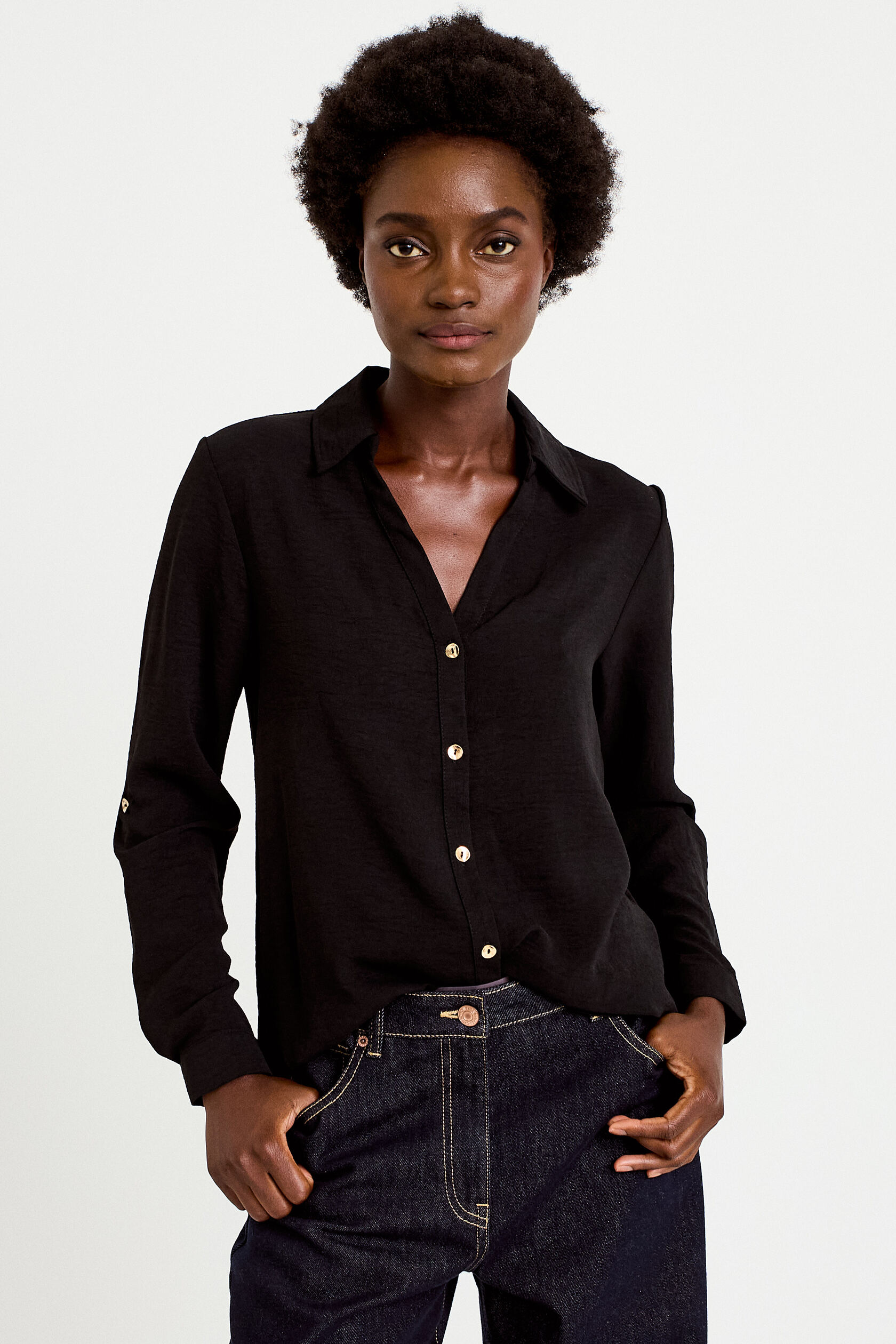 Chemise droite plissée manches longues, CACHE CACHE