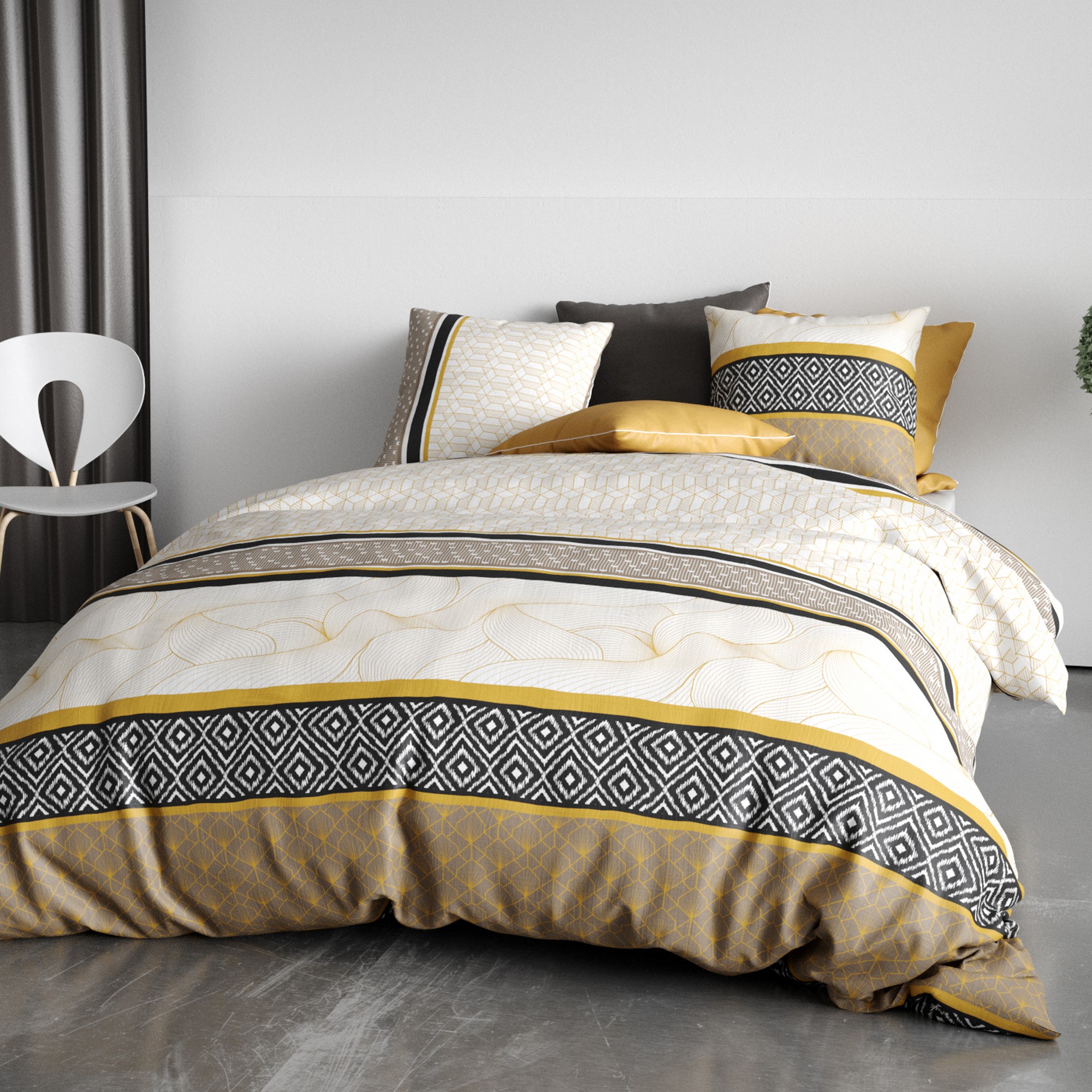 Parure de lit en 100% coton à motifs avec housse de couette + taie d’oreiller, EDEN