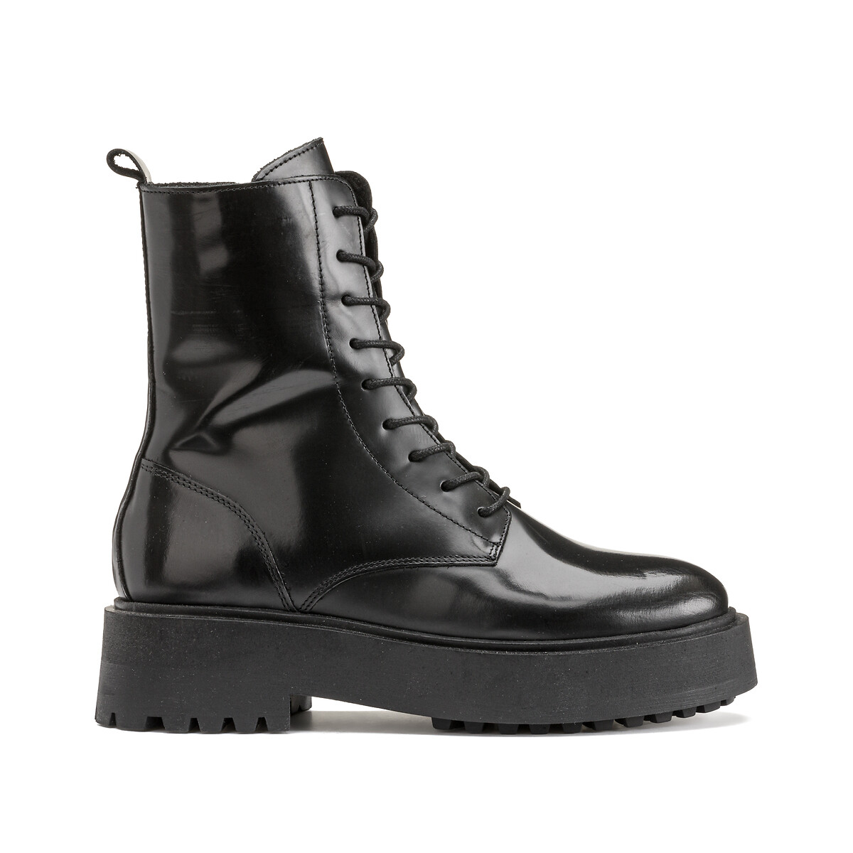 Lace-up ankle boots in leather, black, La Redoute Collections | La Redoute