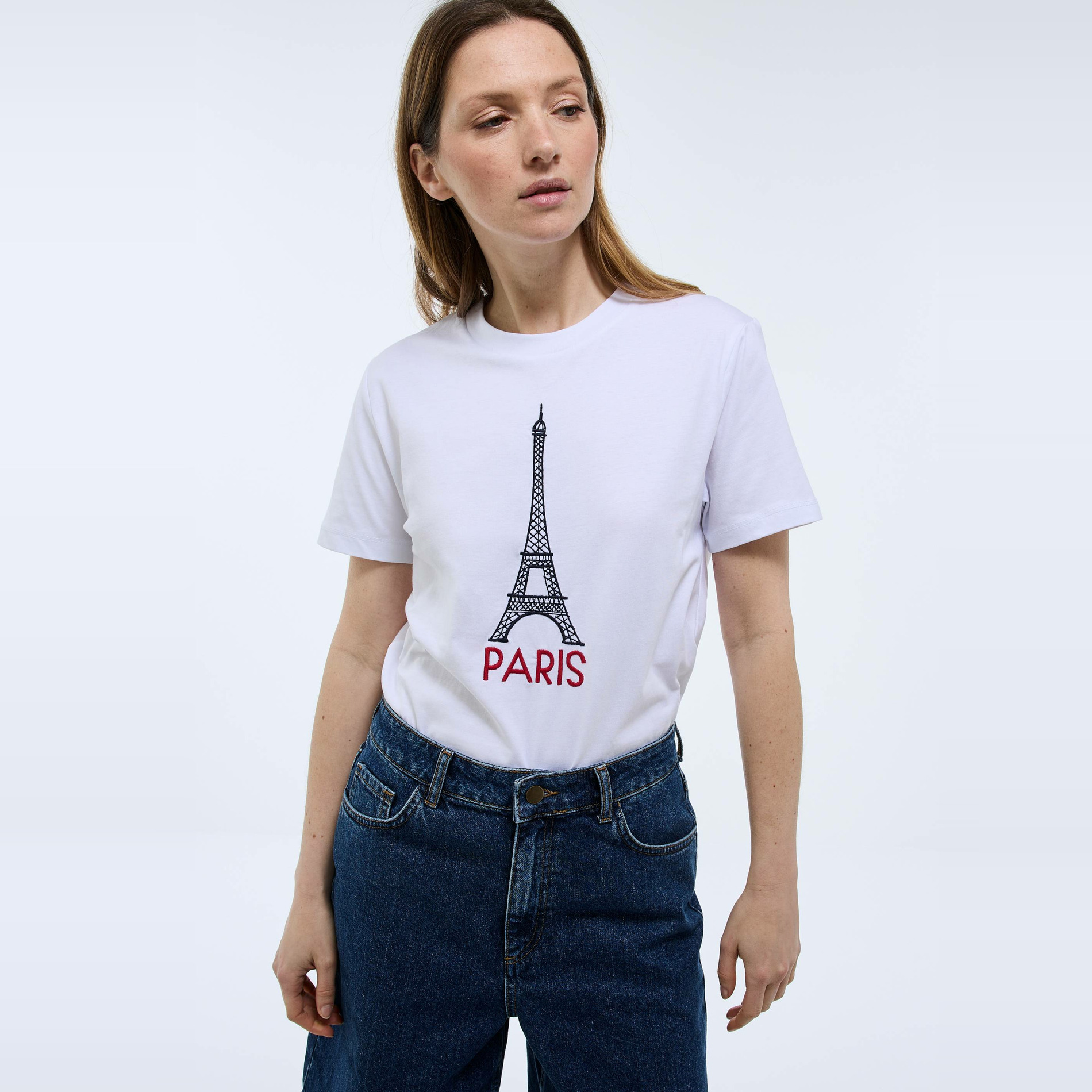 T-shirt manches courtes avec broderie en coton, MONOPRIX