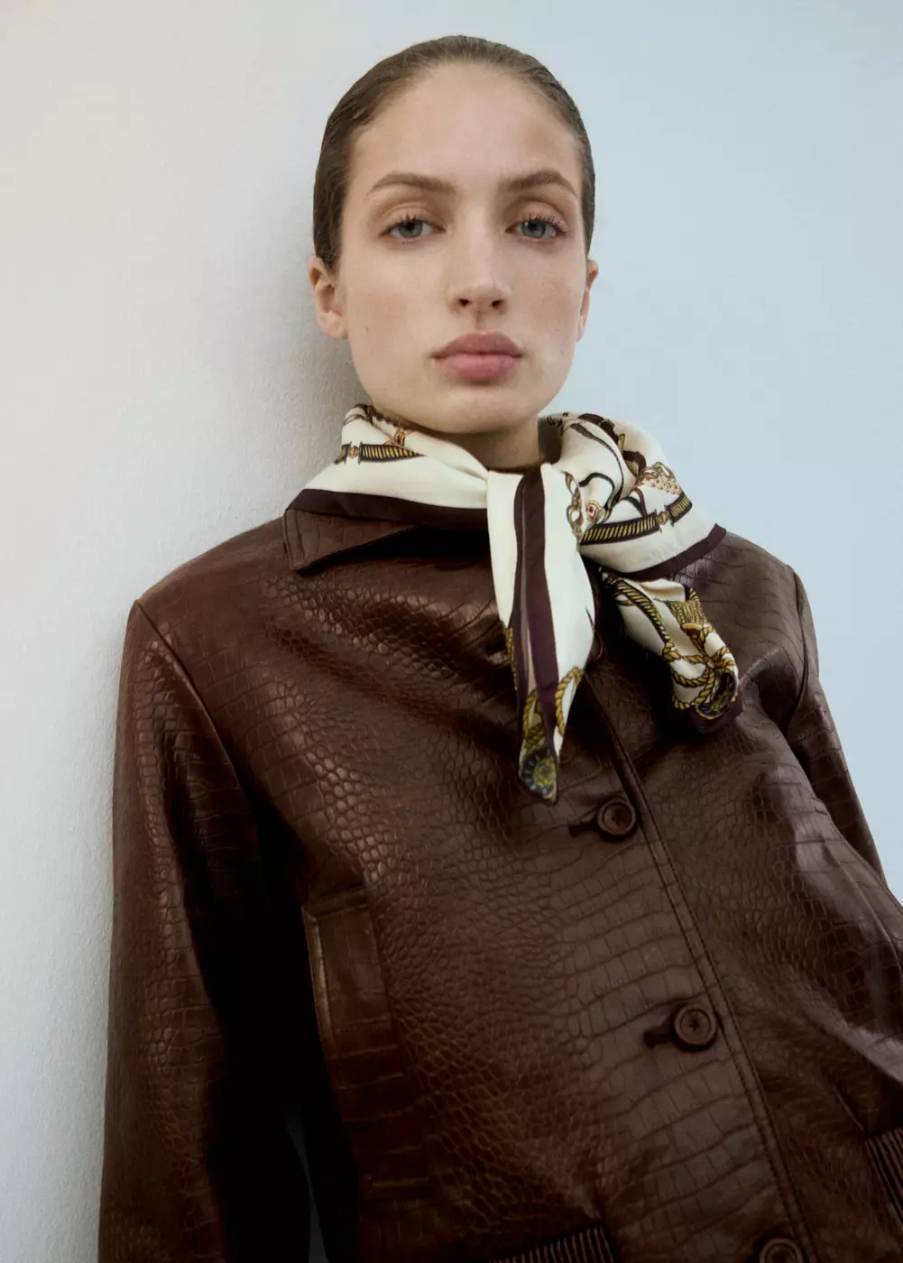 Veste bomber cuir synthétique croco, MANGO