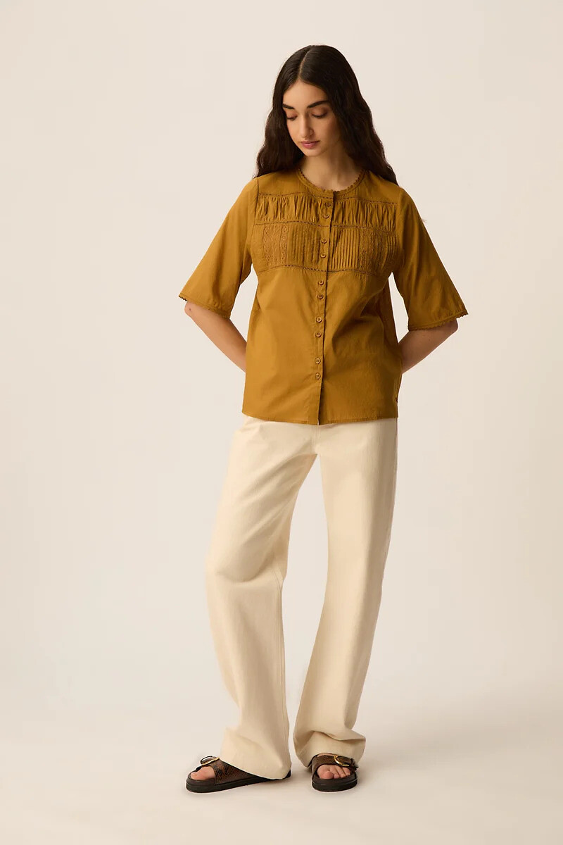 Blouse à manches courtes avec détails en dentelle, SALEM, DES PETITS HAUTS