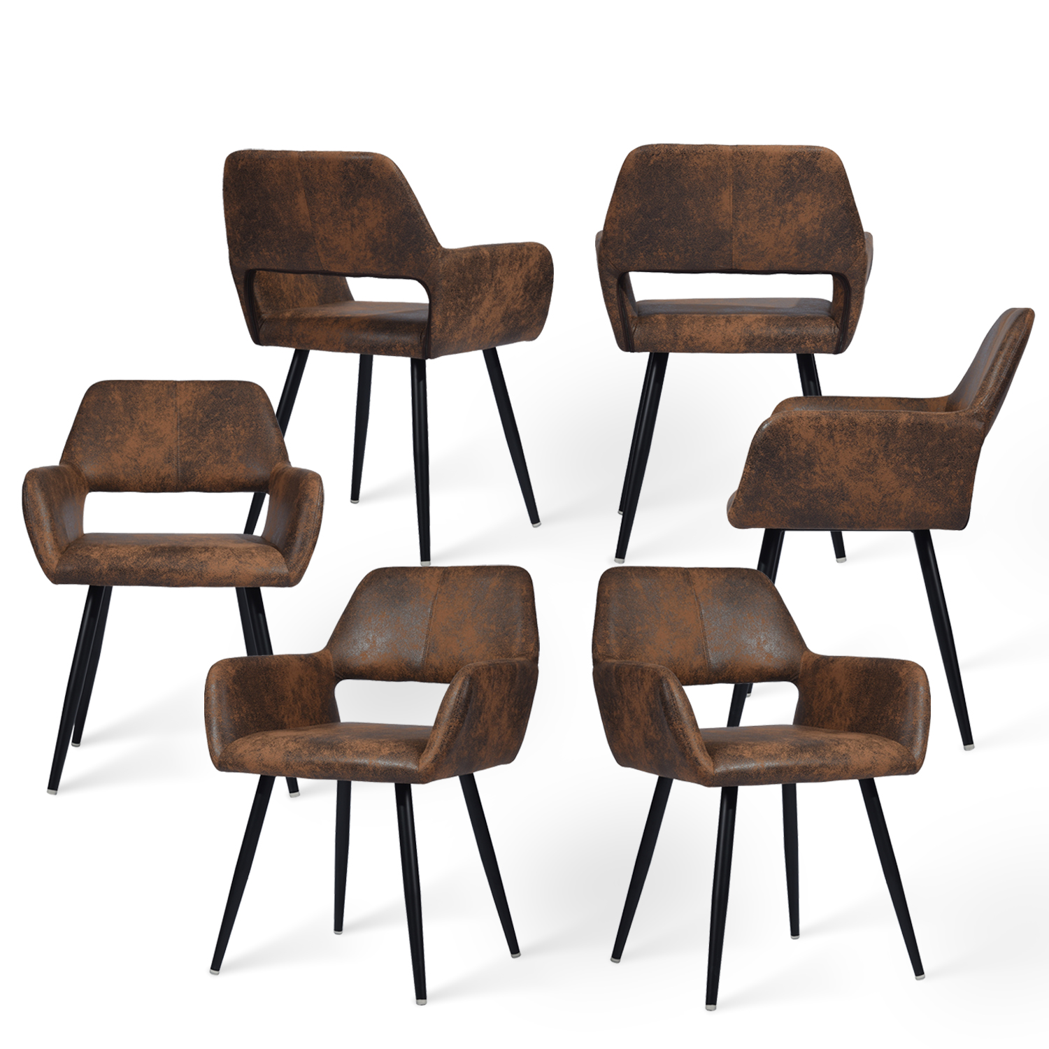 Lot de 6 chaises de salle à manger fauteuil rétro industriel, CROMWELL, MEUBLES COSY