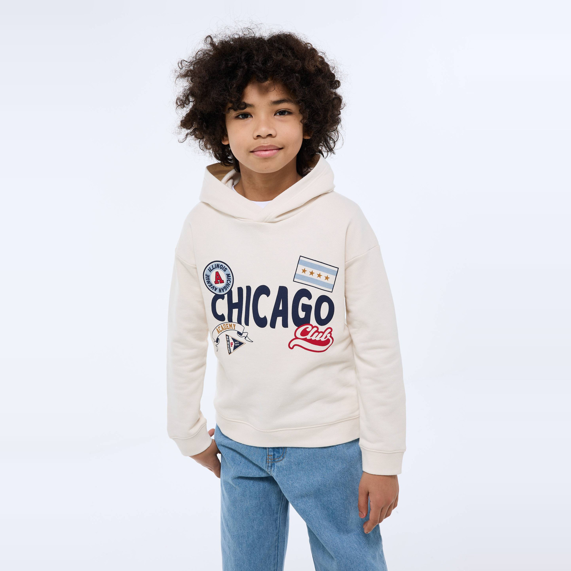 Sweat zippé à capuche imprimé en coton BIO GOTS, MONOPRIX