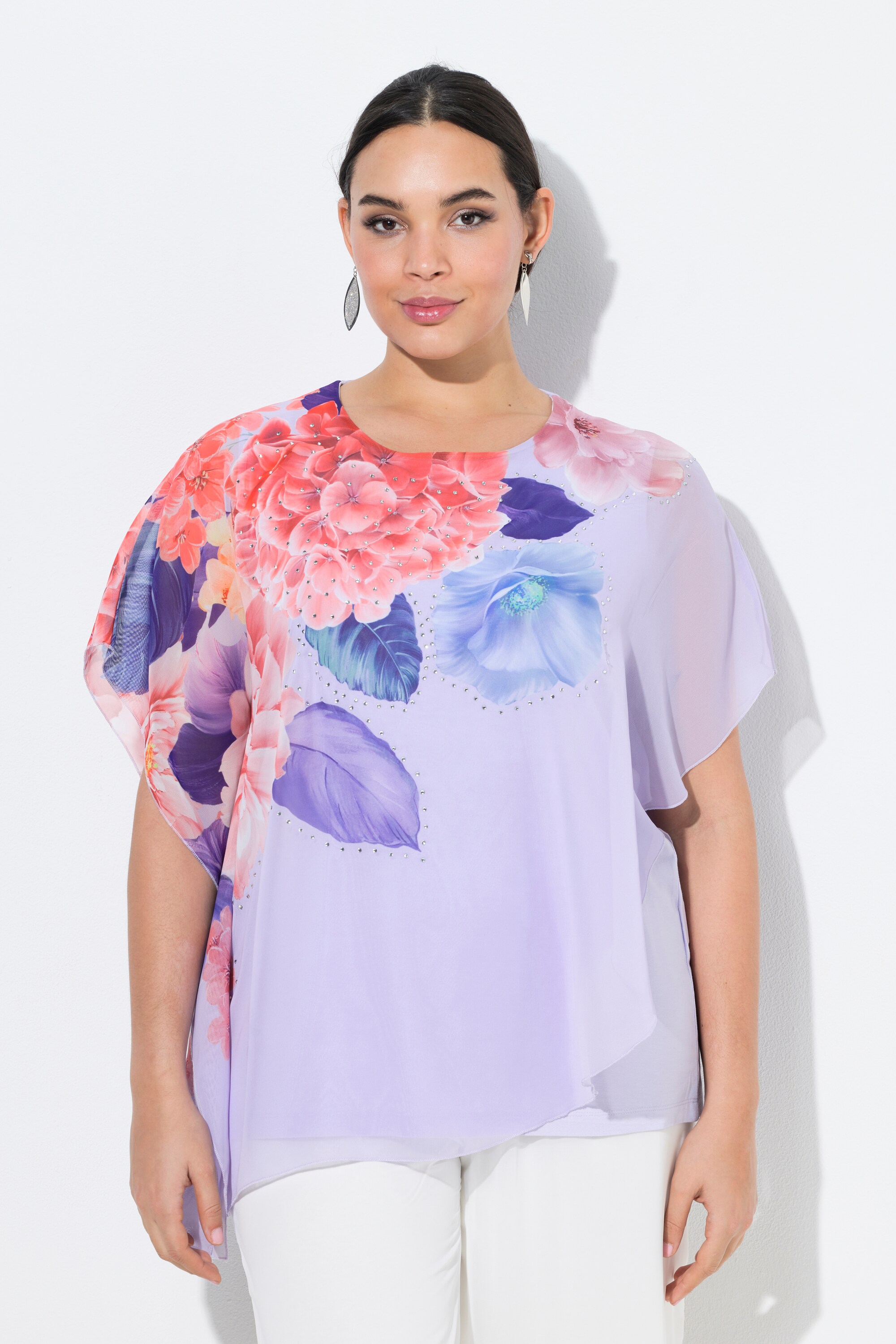 Blouse à fleurs en mousseline doublée, ULLA POPKEN
