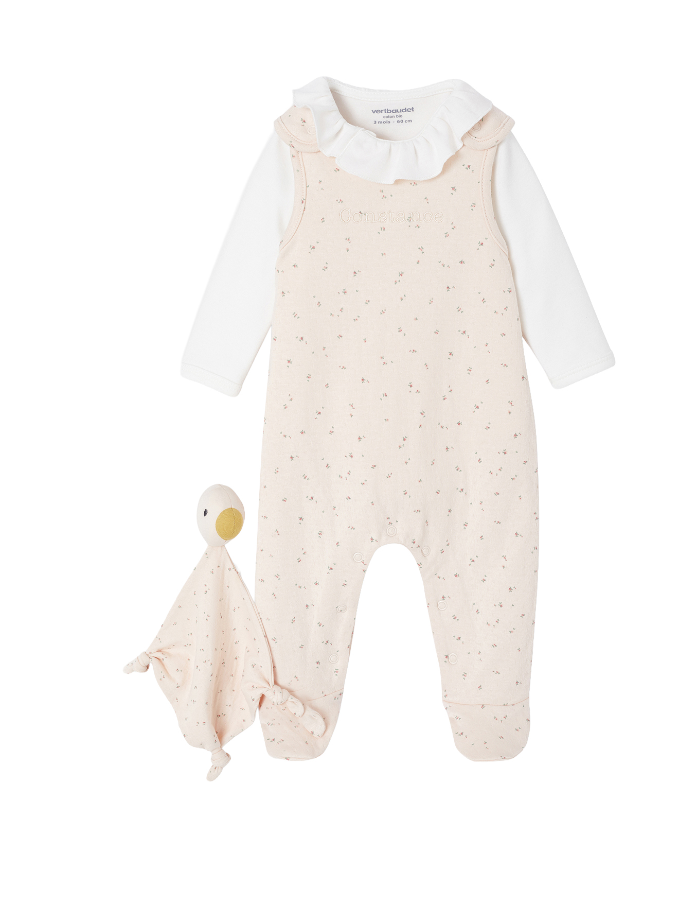 Ensemble 3 pièces naissance combinaison + body + doudou, VERTBAUDET