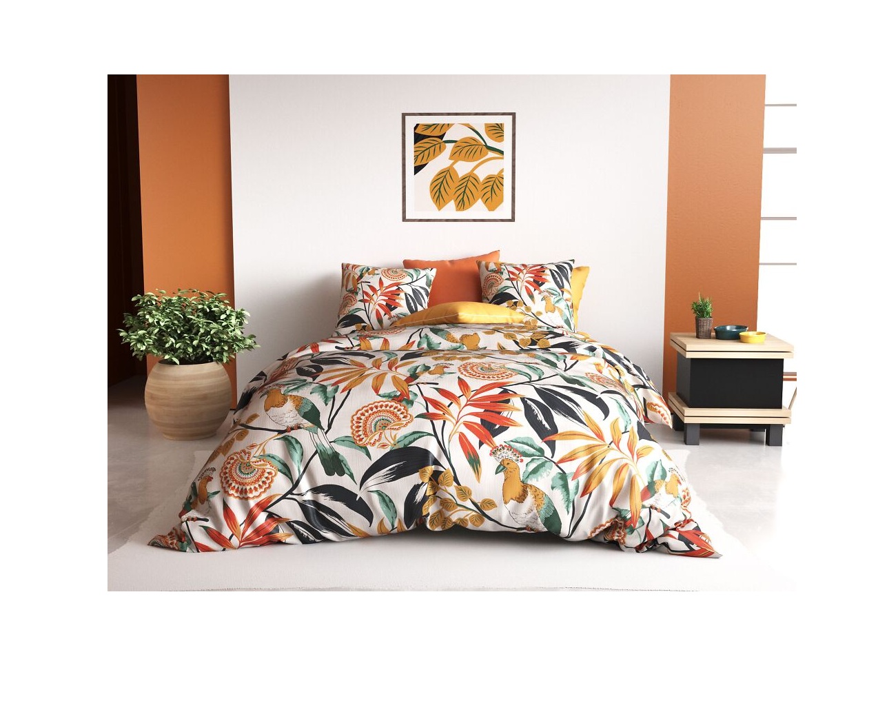 Housse couette + taie Geometrique Perroquet tropical, EDEN