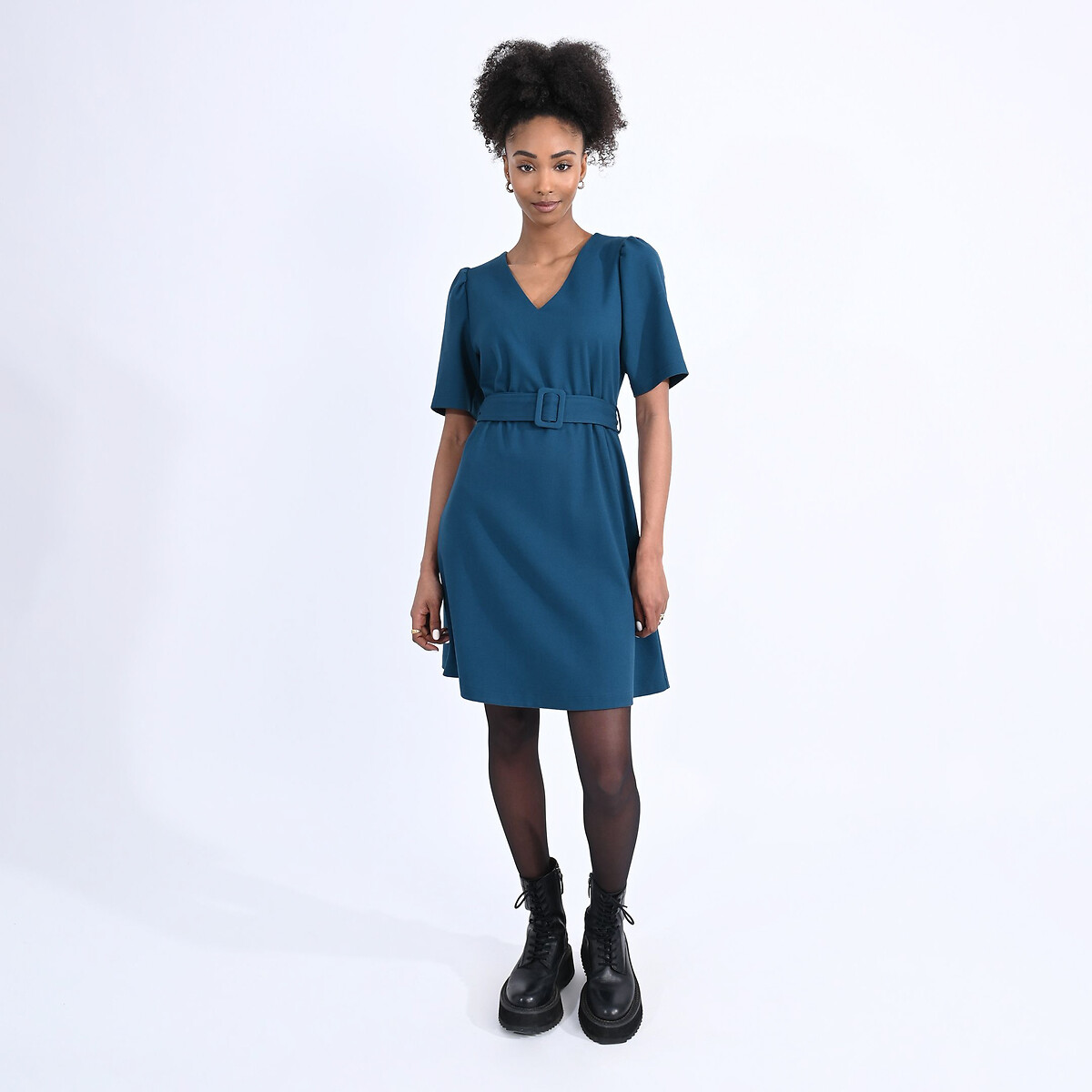 Mini Skater Dress with Short Puff Sleeves