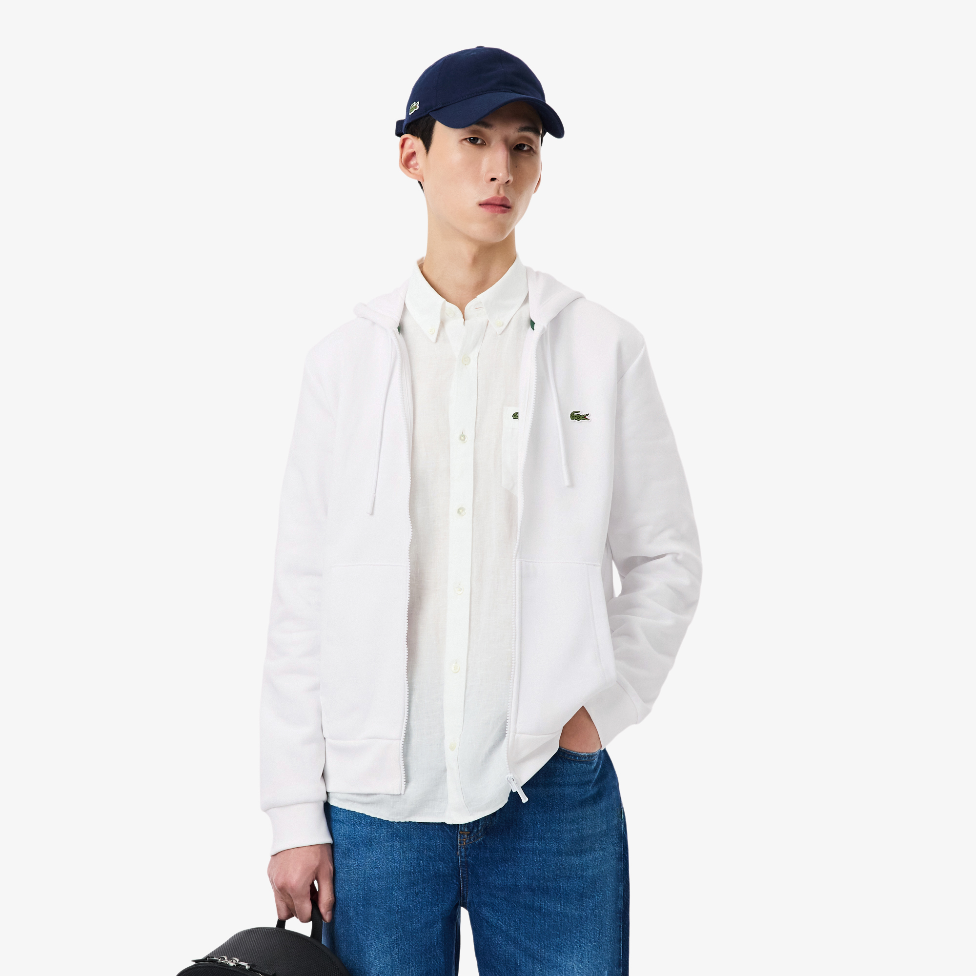Sweatshirt à capuche zippé molleton, LACOSTE
