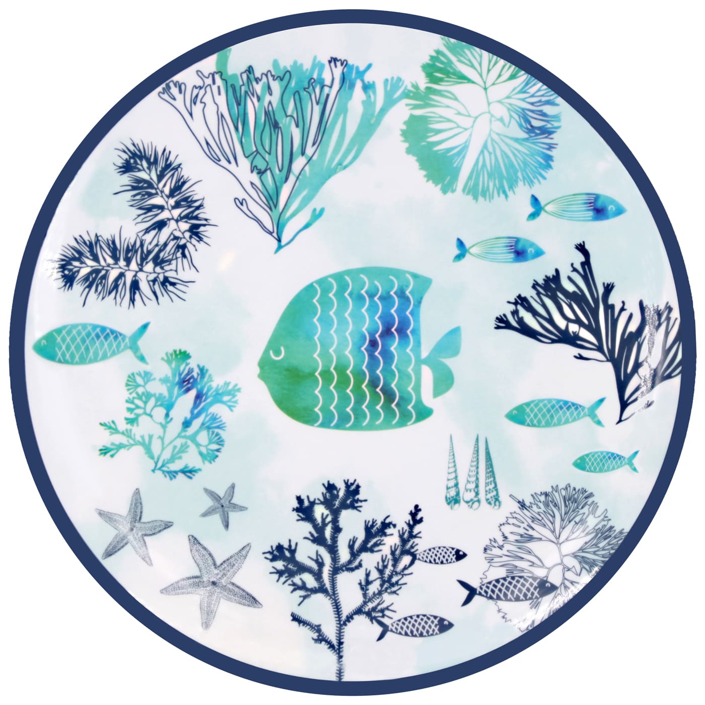 Grande assiette plate mélamine Caraïbes 26,5 cm, LES JARDINS DE LA COMTESSE