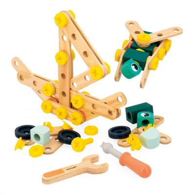 Gamme brico'kids- baril 100 pièces - 98 accessoires et 2 outils - jouet d'imitation - développe l'imagination et la dext JANOD