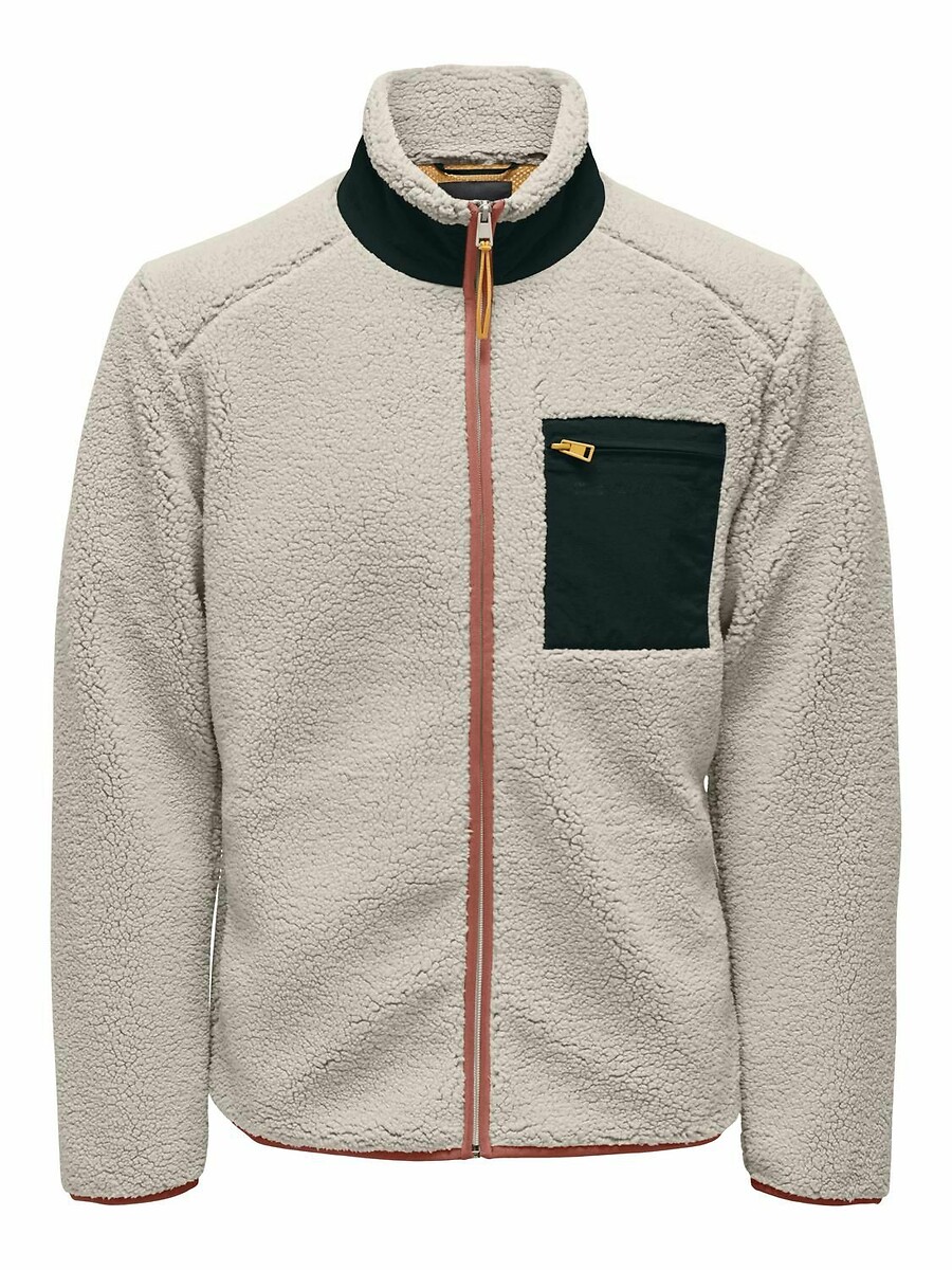 Fleece Zip-Up Jacket with Breast Pocket, ONLY & SONS