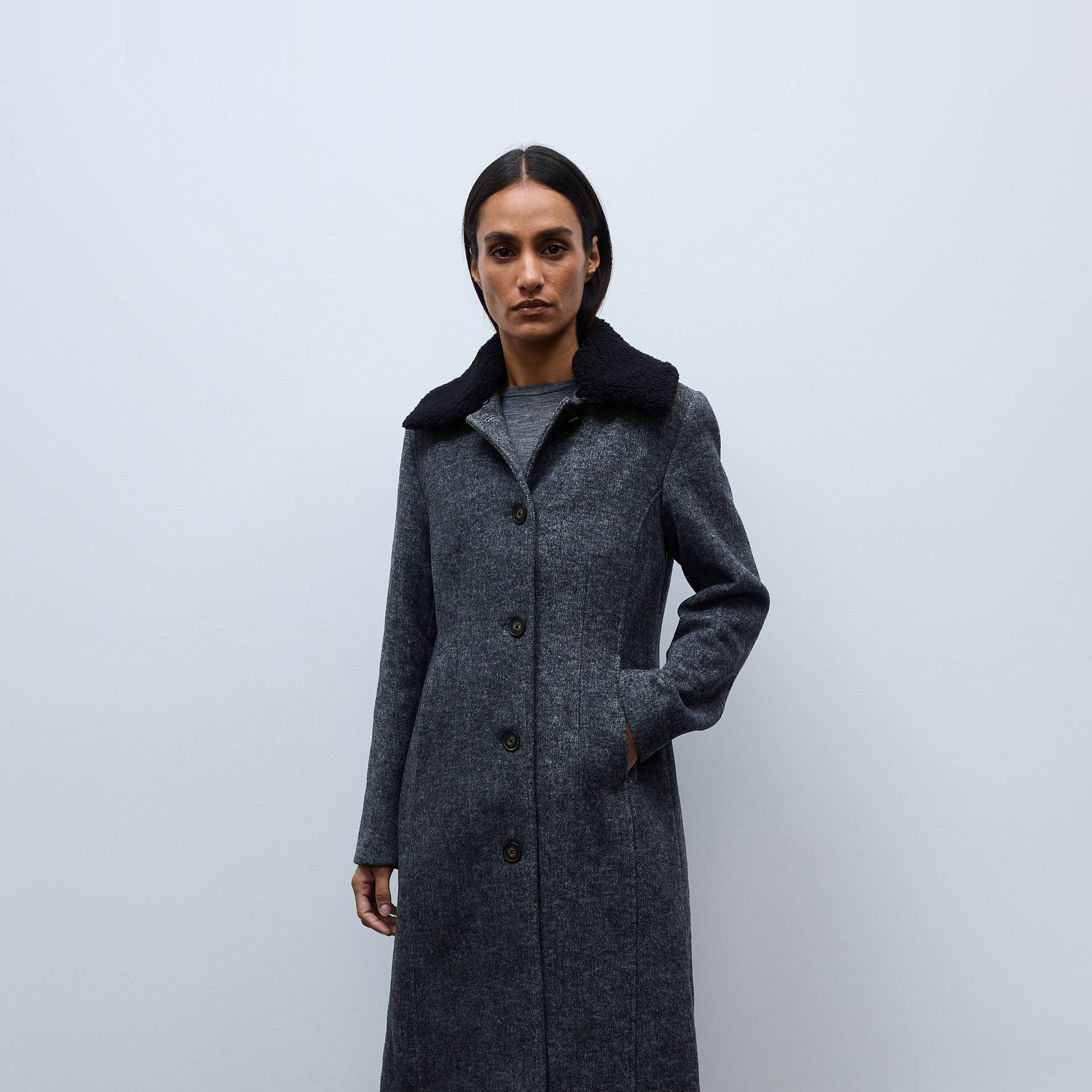 Manteau long contenant de la laine avec col amovible, MONOPRIX