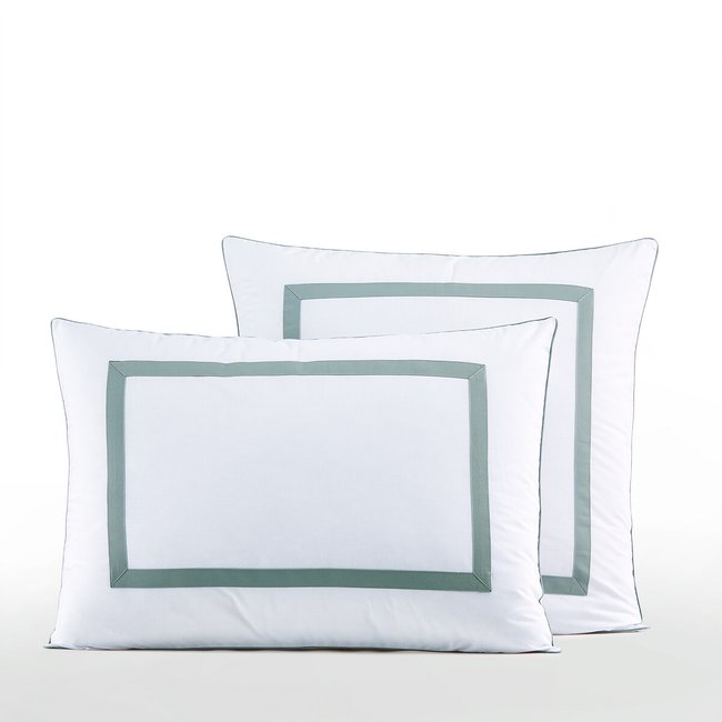 Othoza 100% Organic Cotton Percale 200 Thread Count Pillowcase, white / celadon blue, AM.PM