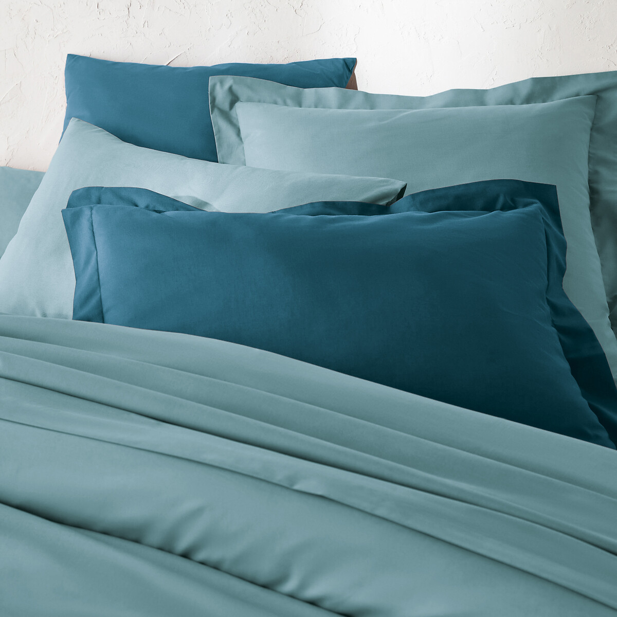 Sábana bajera ajustable lisa Azul cama 150 cm - 150x190/200 cm, 100% algodón .