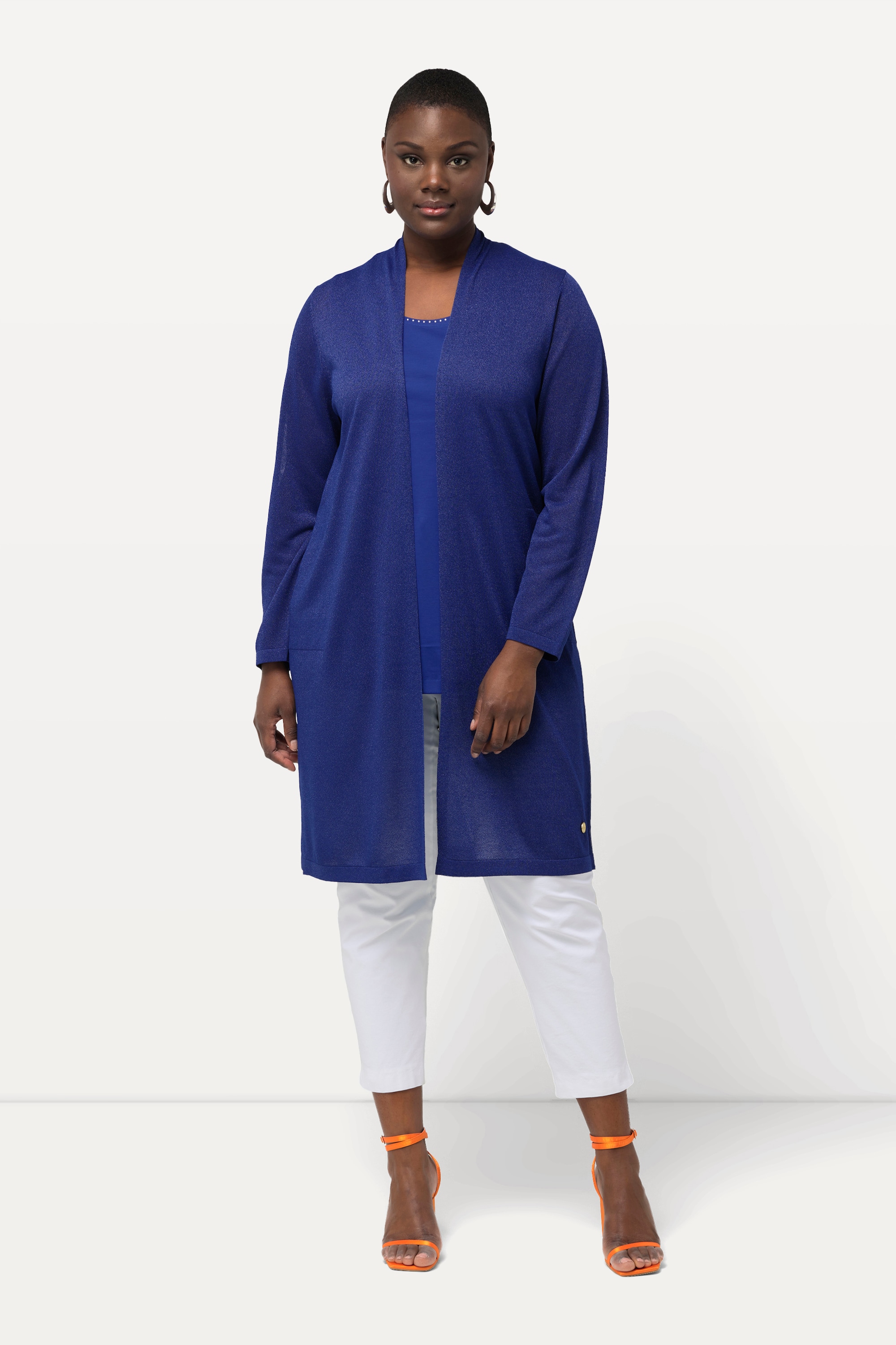 Cardigan long à encolure en V et col montant, ULLA POPKEN