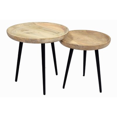 Tables basses gigognes rondes bois manguier massif et métal  (lot de 2) PYTA MILIBOO