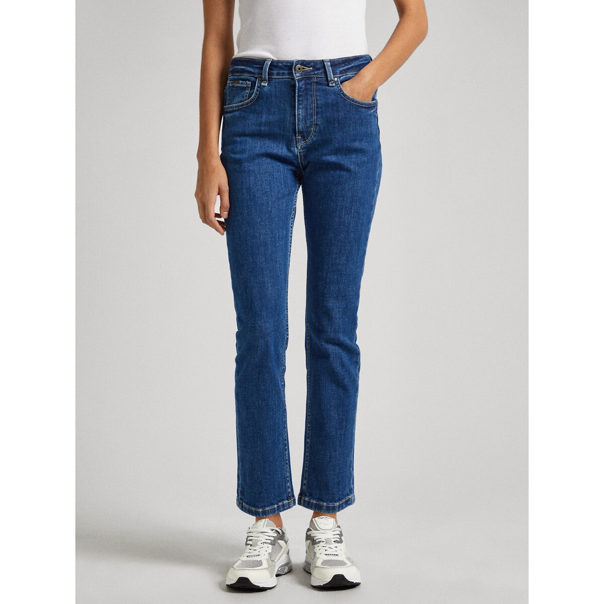 Image of Recycled Cotton Mix Jeans in Straight Fit with High Waist