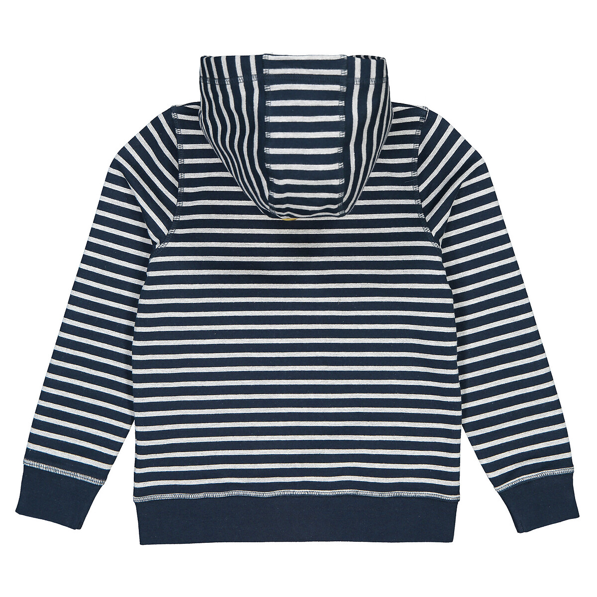 Striped Organic Cotton Hoodie With Zip Fastening 3 12 Years Navy Striped Grey La Redoute Collections La Redoute