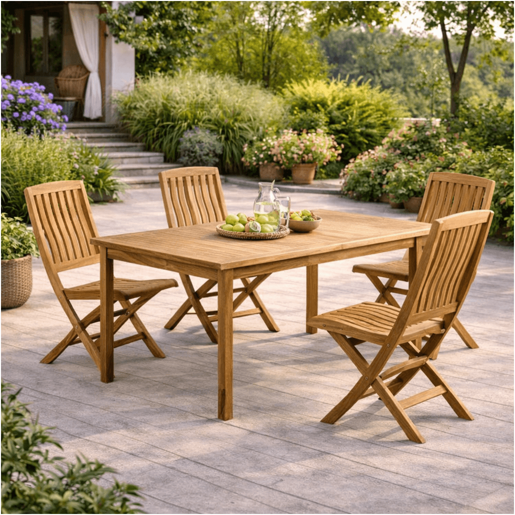 Ensemble table de jardin en teck Frida 200 et 4 chaises Lisato, WANDA COLLECTION