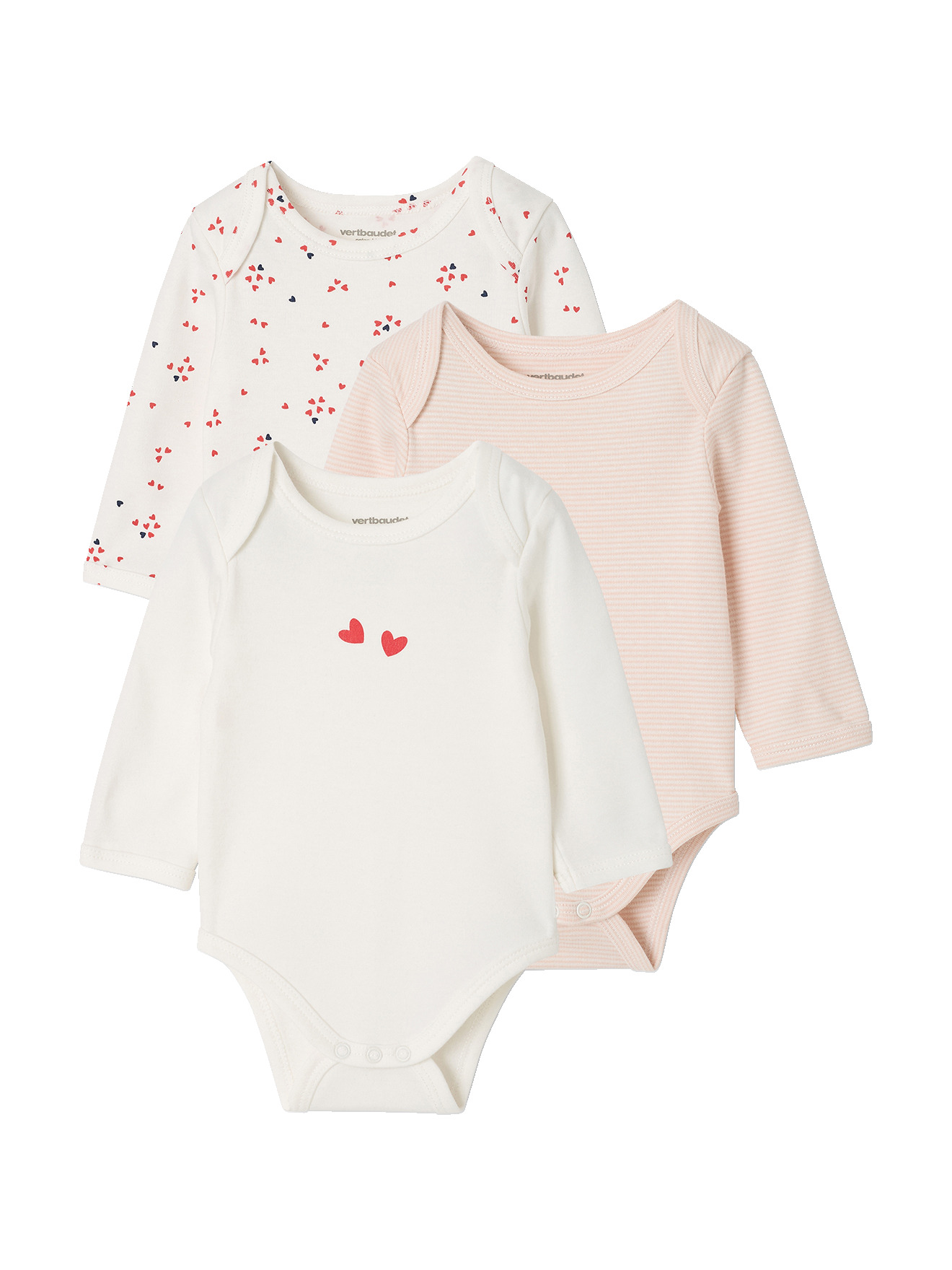 Lot de 3 bodies manches longues, VERTBAUDET