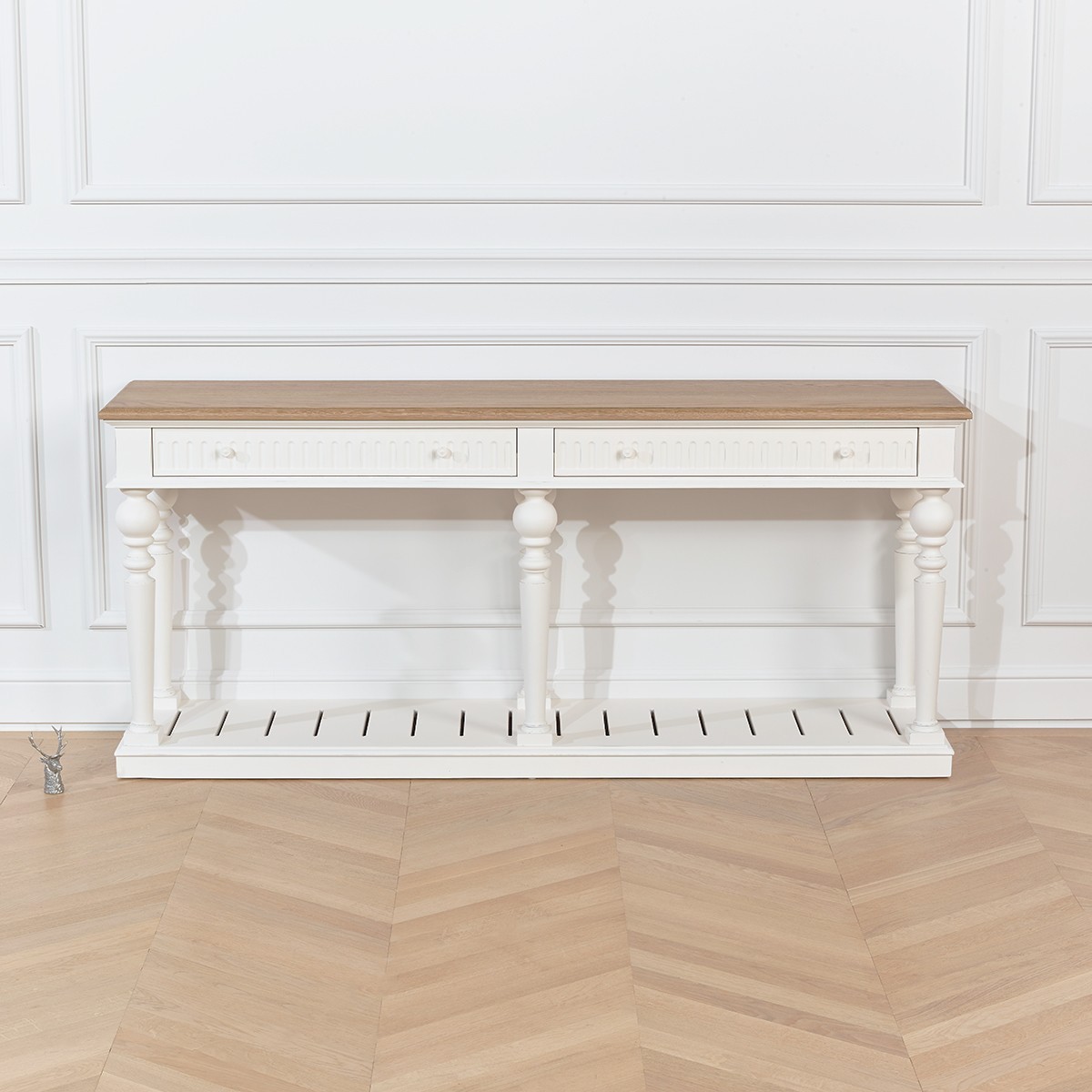 Console style shabby chic, plateau en chêne, 2 tiroirs AUDE, ROBIN DES BOIS