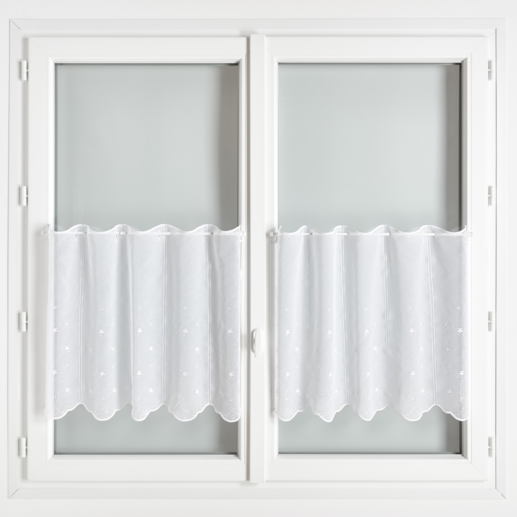 Rideau Brise-bise Blanc Brodé Motif Floral - Environ 60 Cm De Haut, 160 Cm De Large