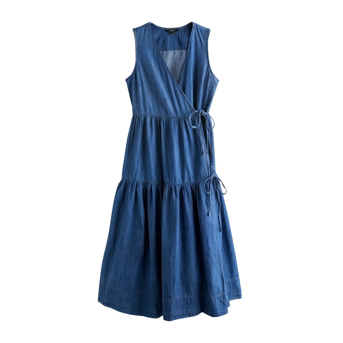 Robe cache-cœur longue en jean à volants, NEXT