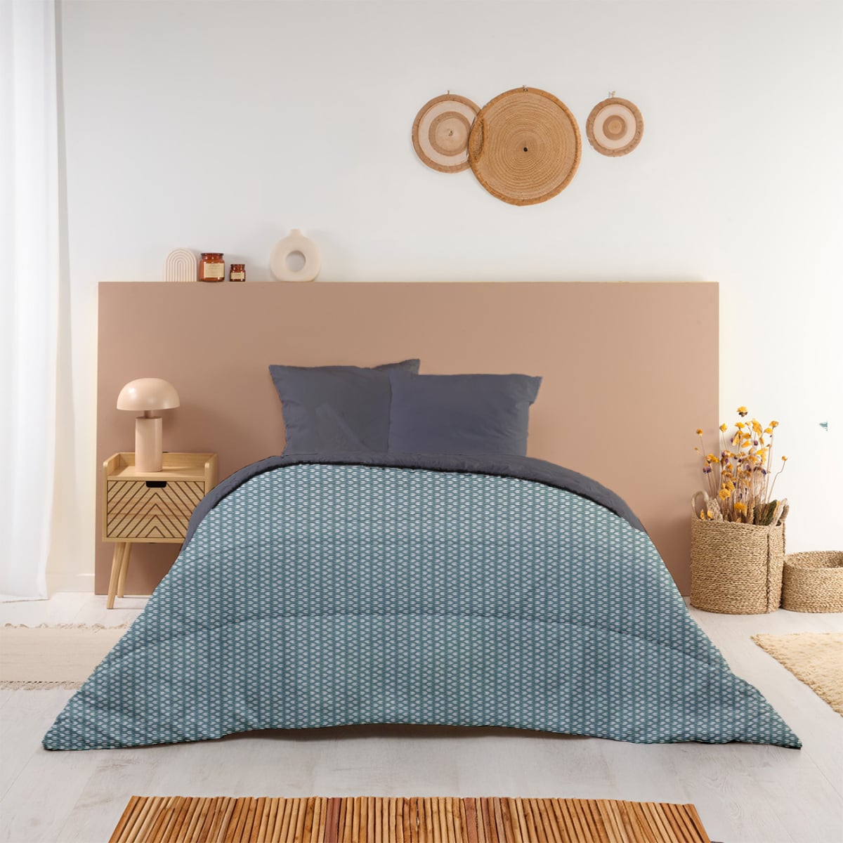 Couette imprimée microfibre chaude Soumaya, BLEU CALIN
