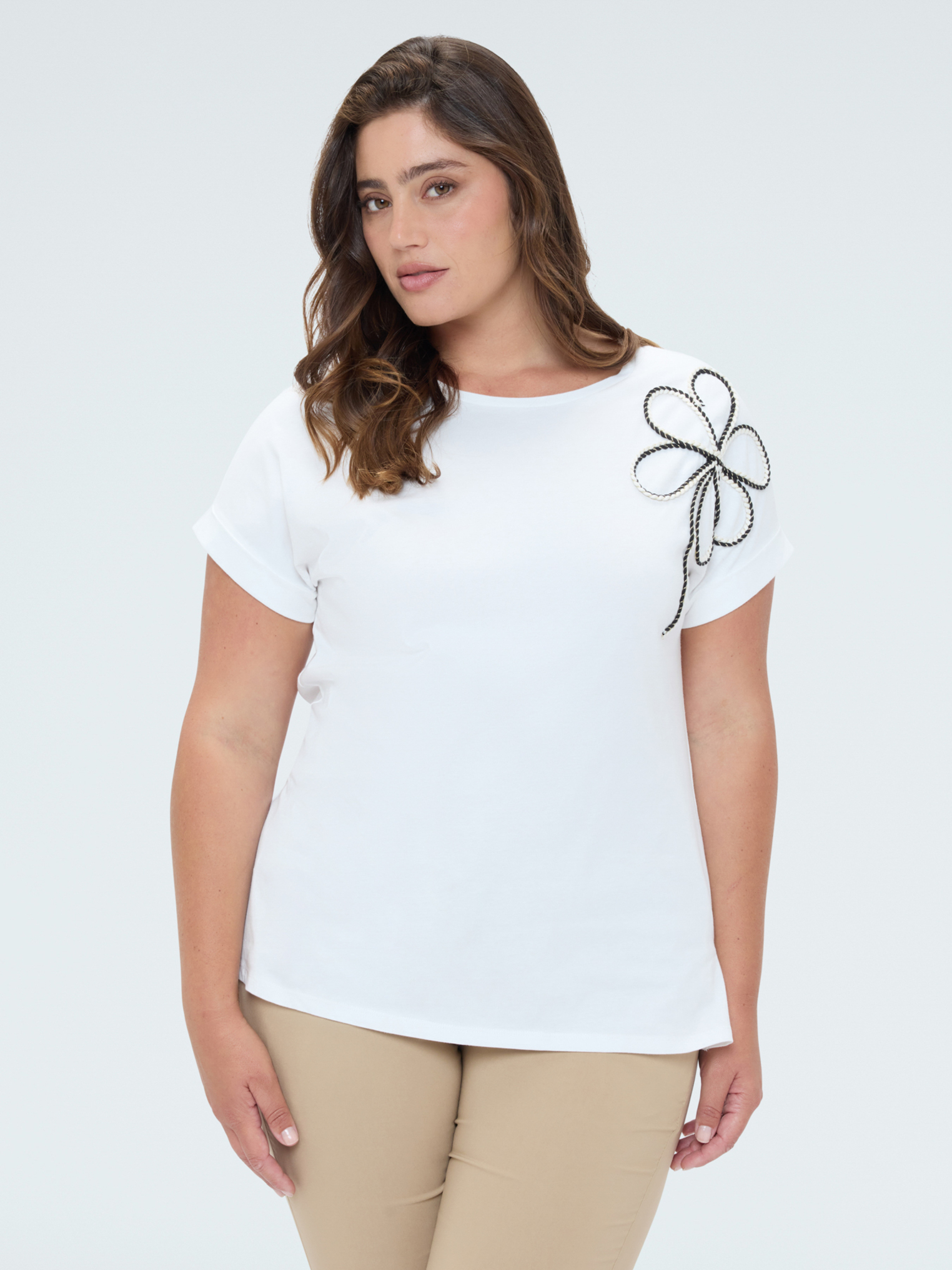 T-shirt avec broderie florale, FIORELLA RUBINO