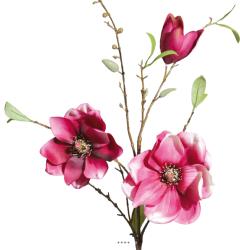 Magnolia artificiel H 90 cm Fuchsia en branche 2 fleurs et 1 bouton - couleur: Rose fushia, ARTIFICIELLES