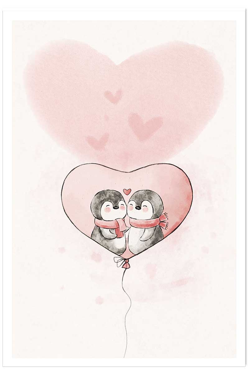 Affiche enfant pingouin amoureux, HEXOA