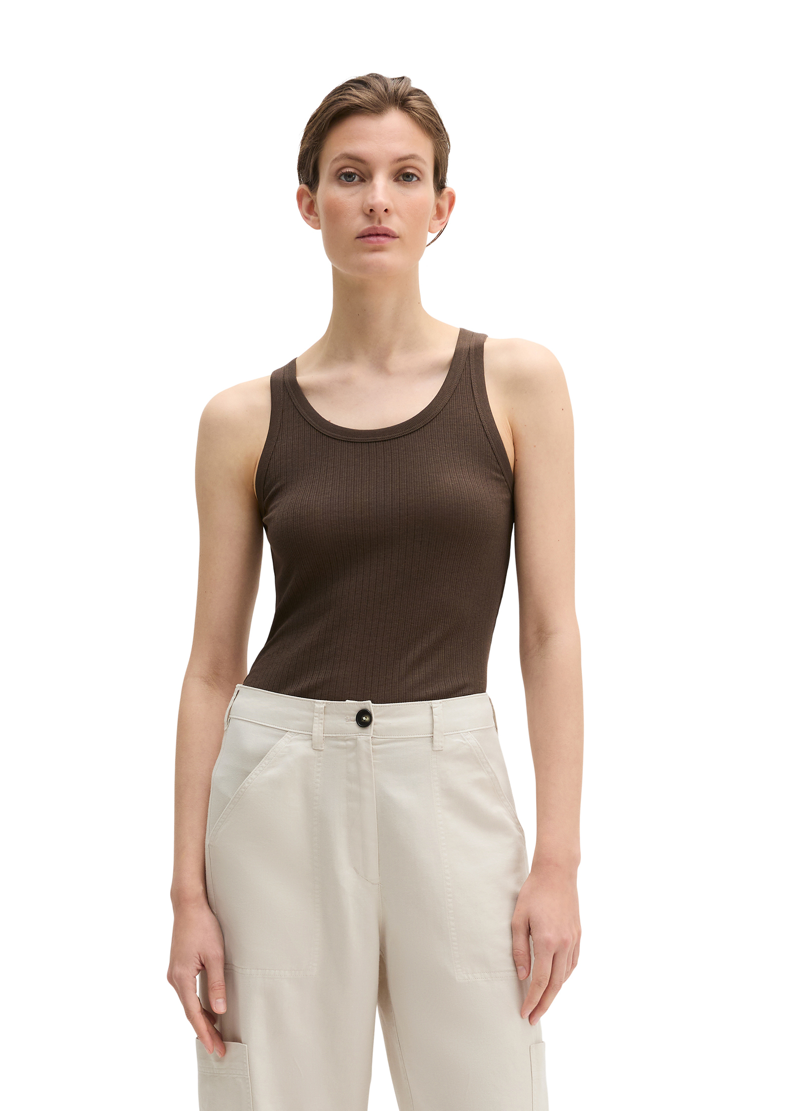 Débardeur côtelé slim en jersey de coton modal bio, MARC O'POLO