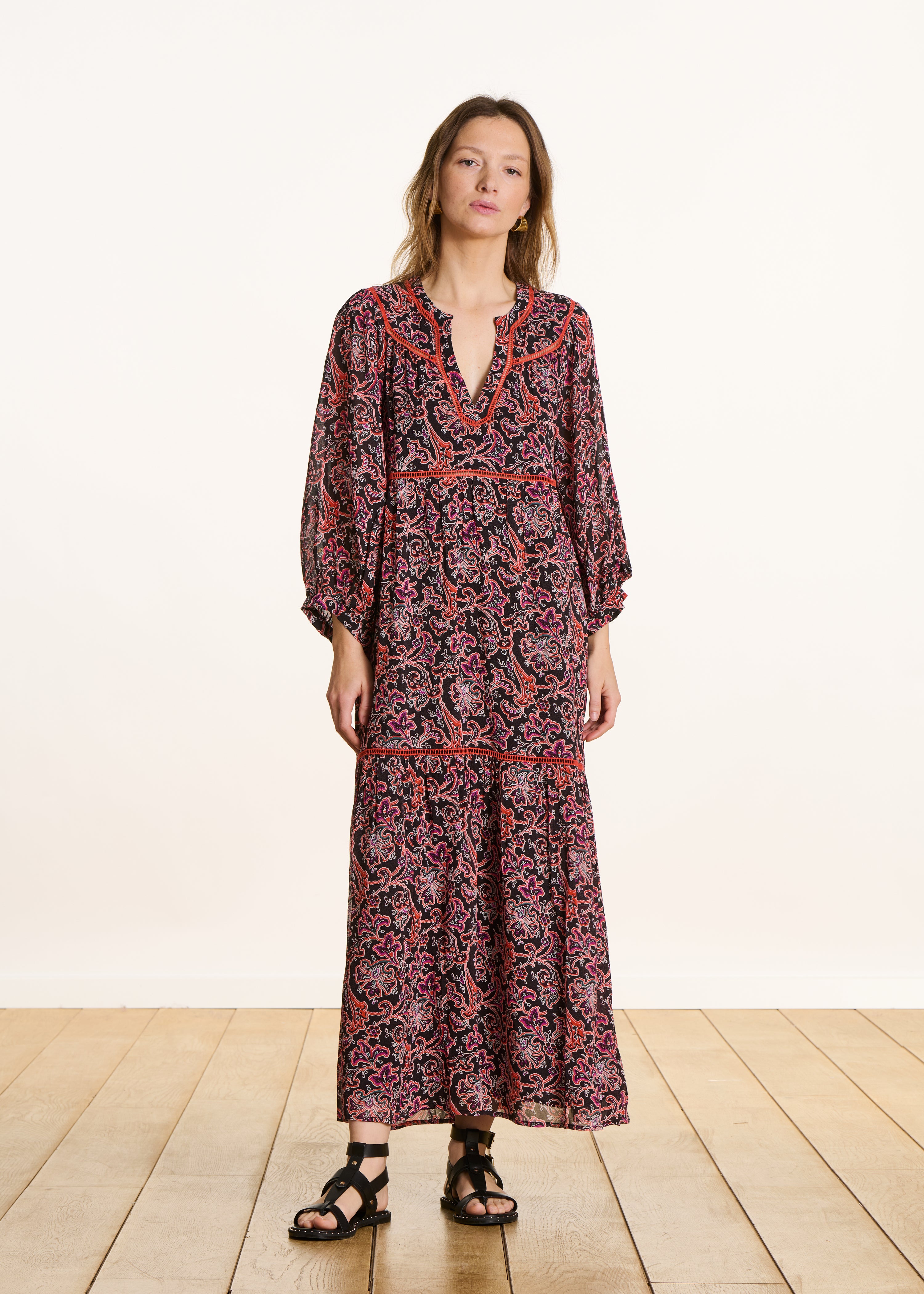 Robe longue manches 3/4 à imprimé floral, LA FEE MARABOUTEE