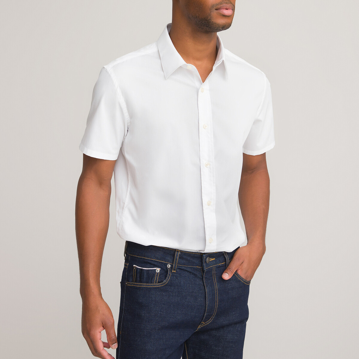 Cotton Poplin Shirt with Short Sleeves
