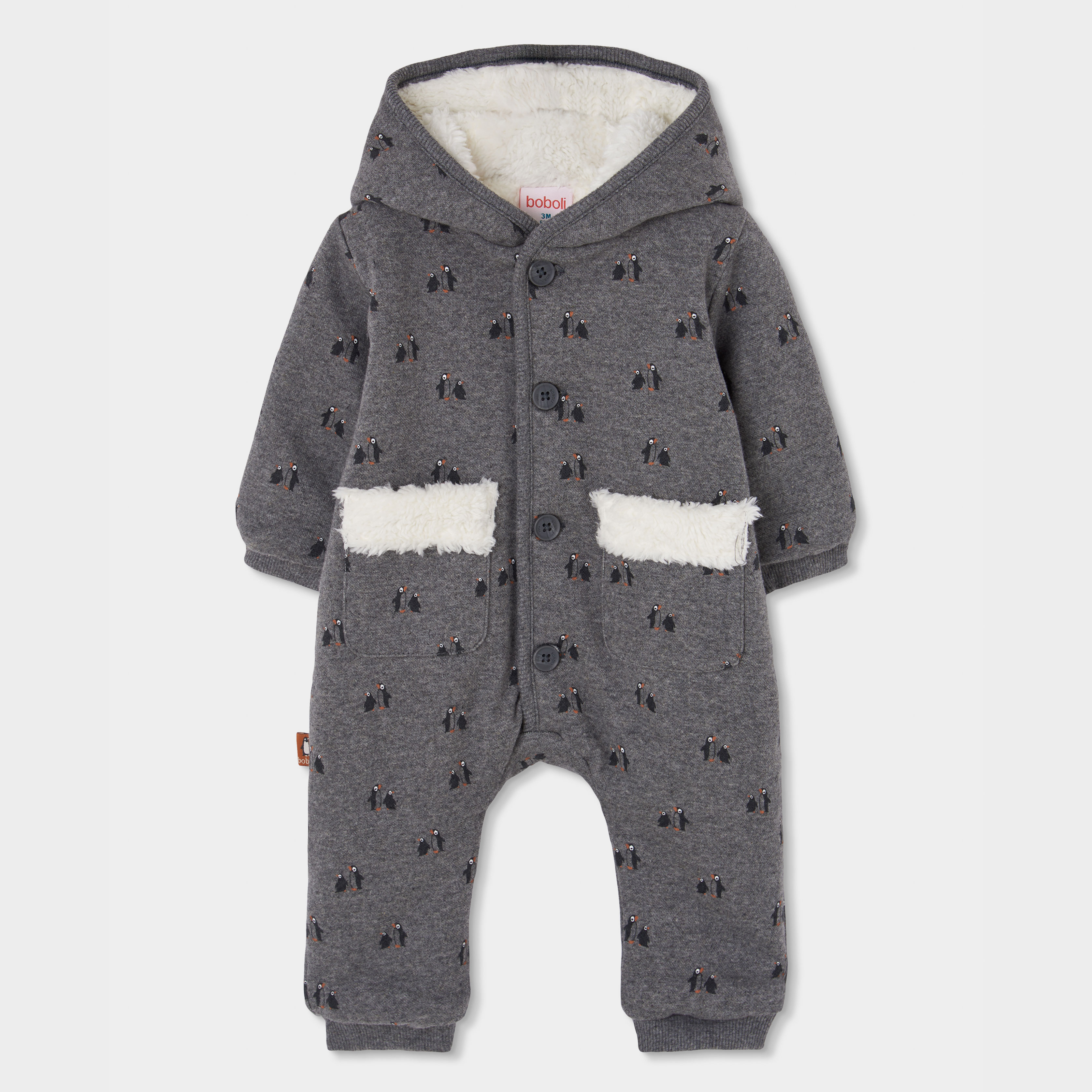 Grenouillère bébé garçon maille imprimé pingouins, BOBOLI