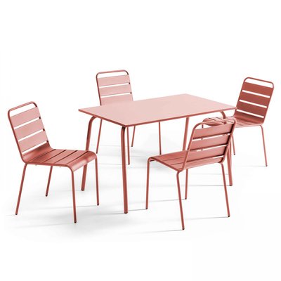 Salon de jardin table et 4 chaises en métal, Palavas OVIALA