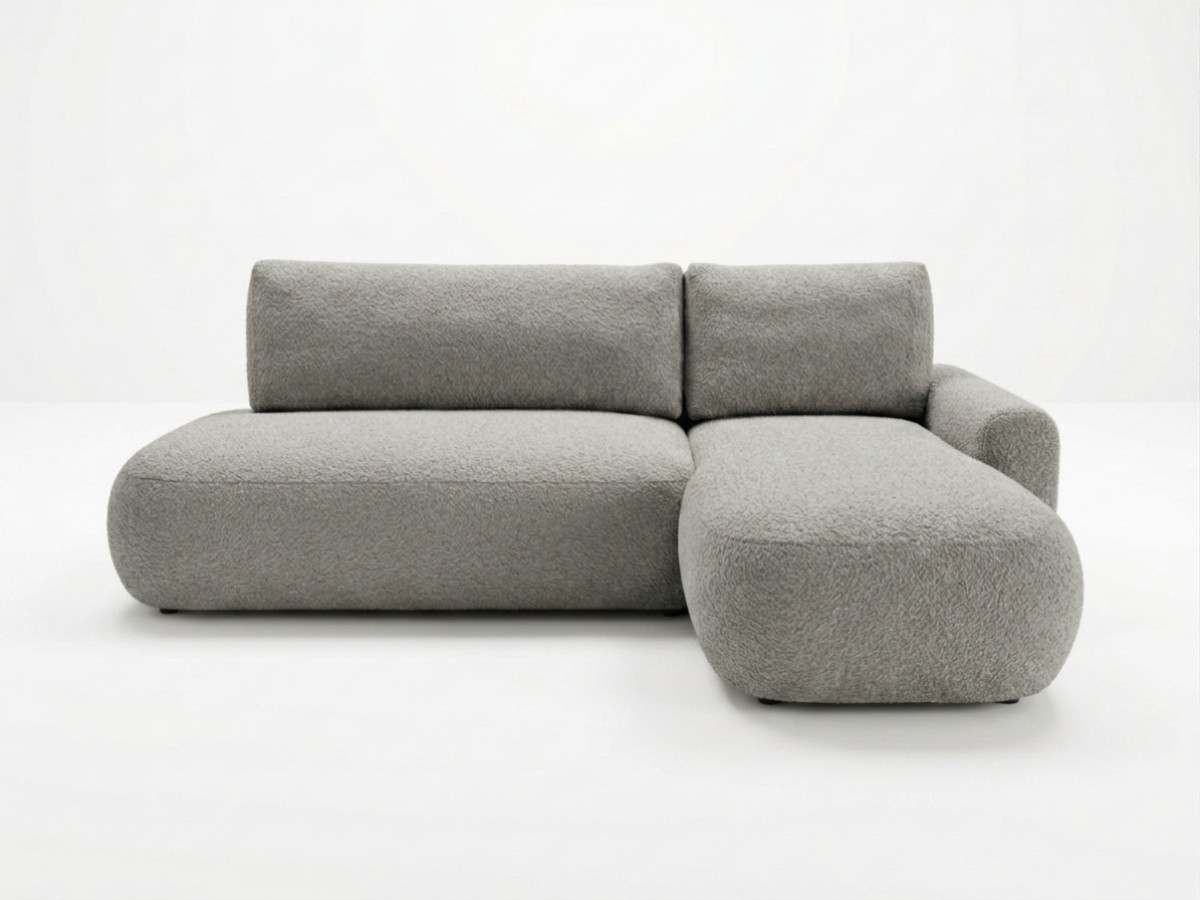 Canapé d'angle convertible 3 places en tissu bouclette, TANGO, BOBOCHIC