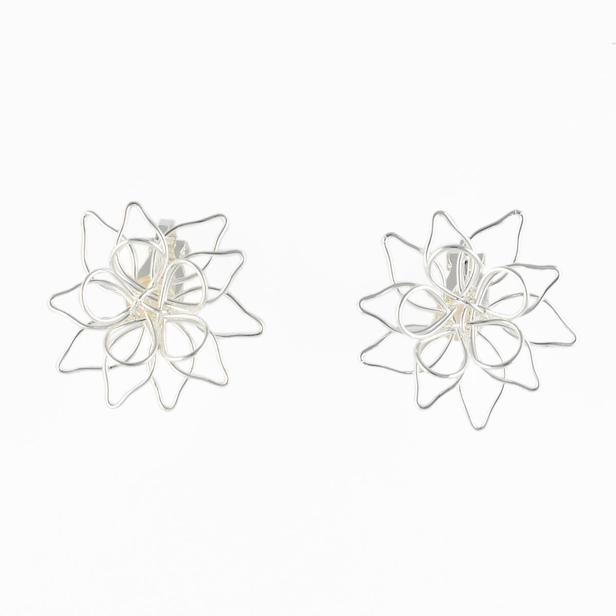 Boucles d'oreilles clips - fleurs filaires argentées, BALABOOSTE