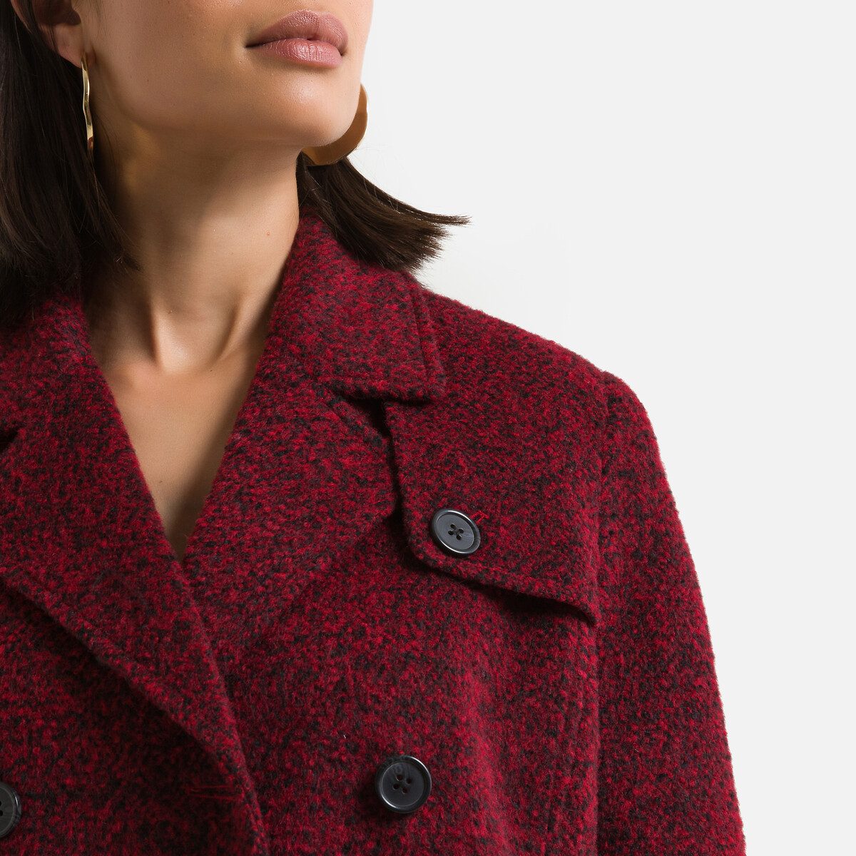 Recycled Pea Coat Mid Season Red Anne, Belted Pea Coat Shortage Uk
