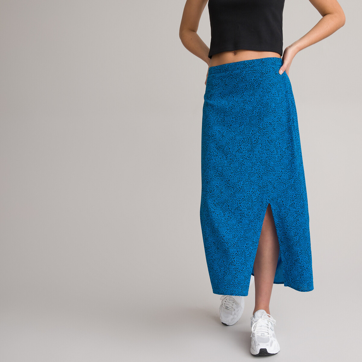 Halflange soepele rok met split vooraan bedrukt bedrukt La Redoute Collections La Redoute