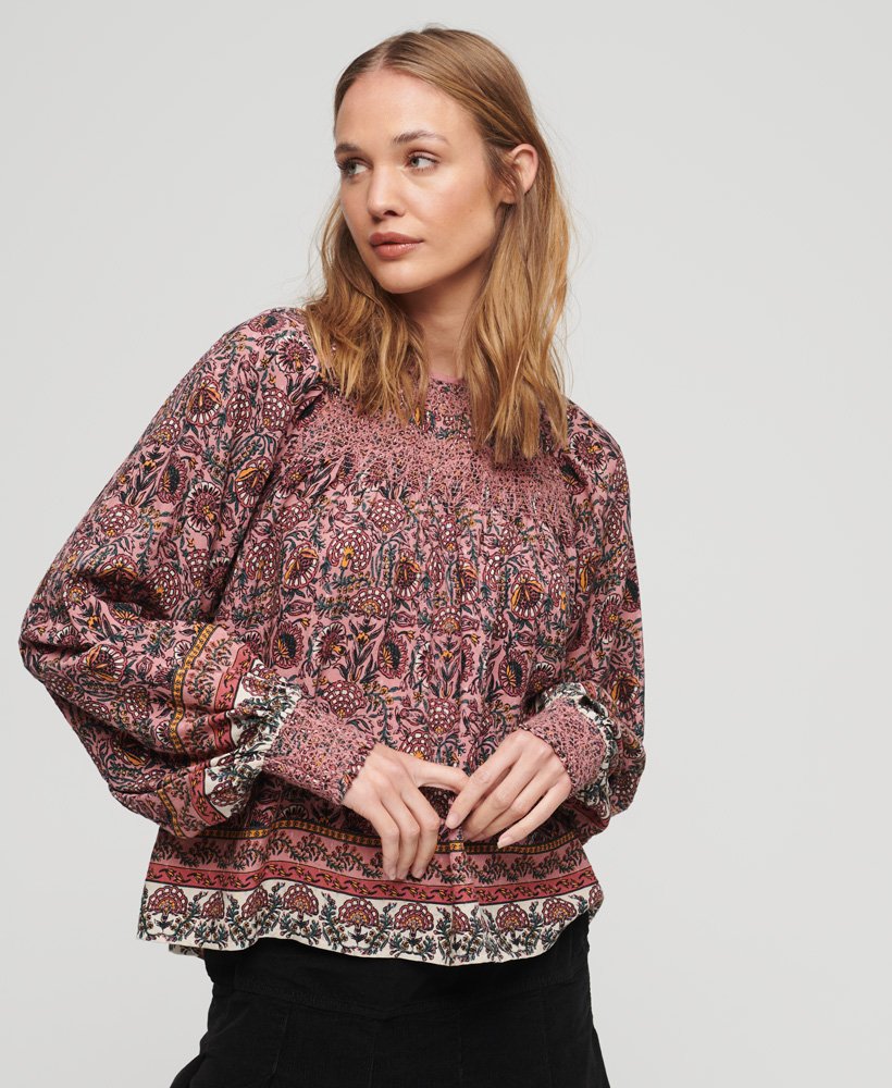 Haut tissé smocké imprimé, SUPERDRY